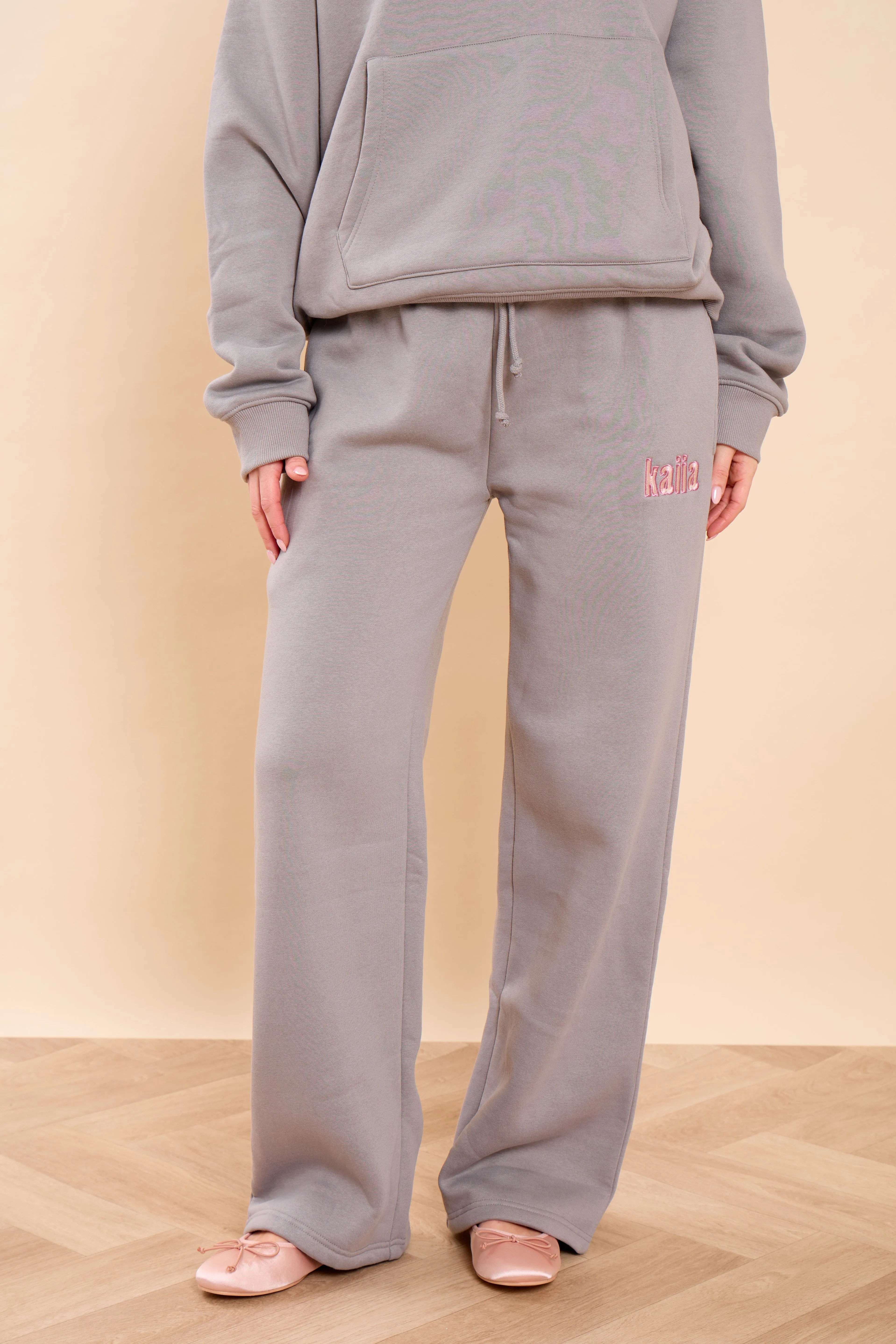 Kaiia Slogan Wide Leg Joggers Earl Grey & Pink Sugar sold by Kaiia the label product image thumbnail 3