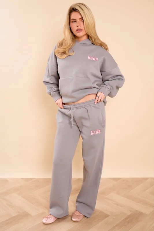 Kaiia Slogan Wide Leg Joggers Earl Grey & Pink Sugar made by Kaiia the label