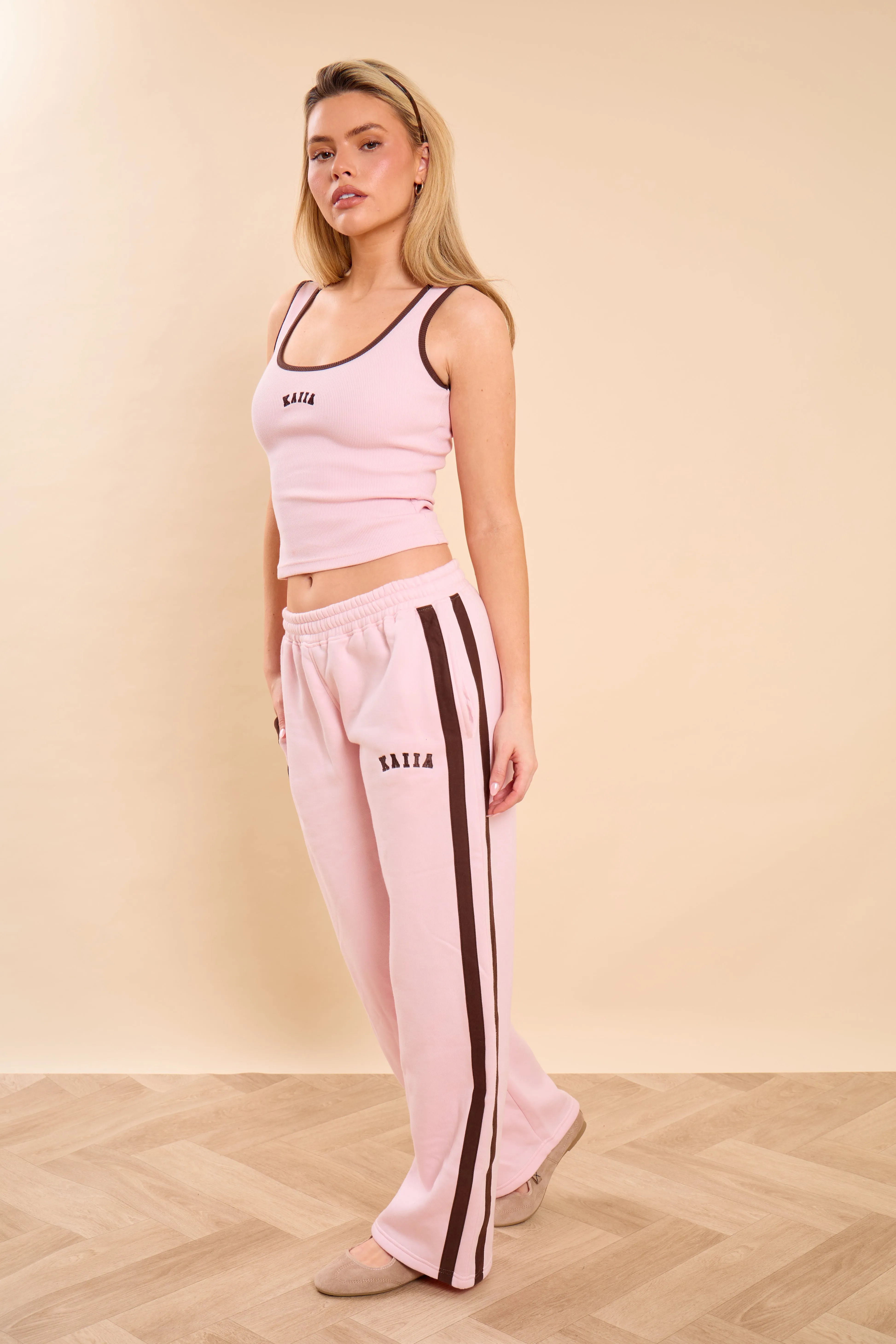 Kaiia Logo Rib Vest Top Pink Sugar & Espresso sold by Kaiia the label product image thumbnail 4
