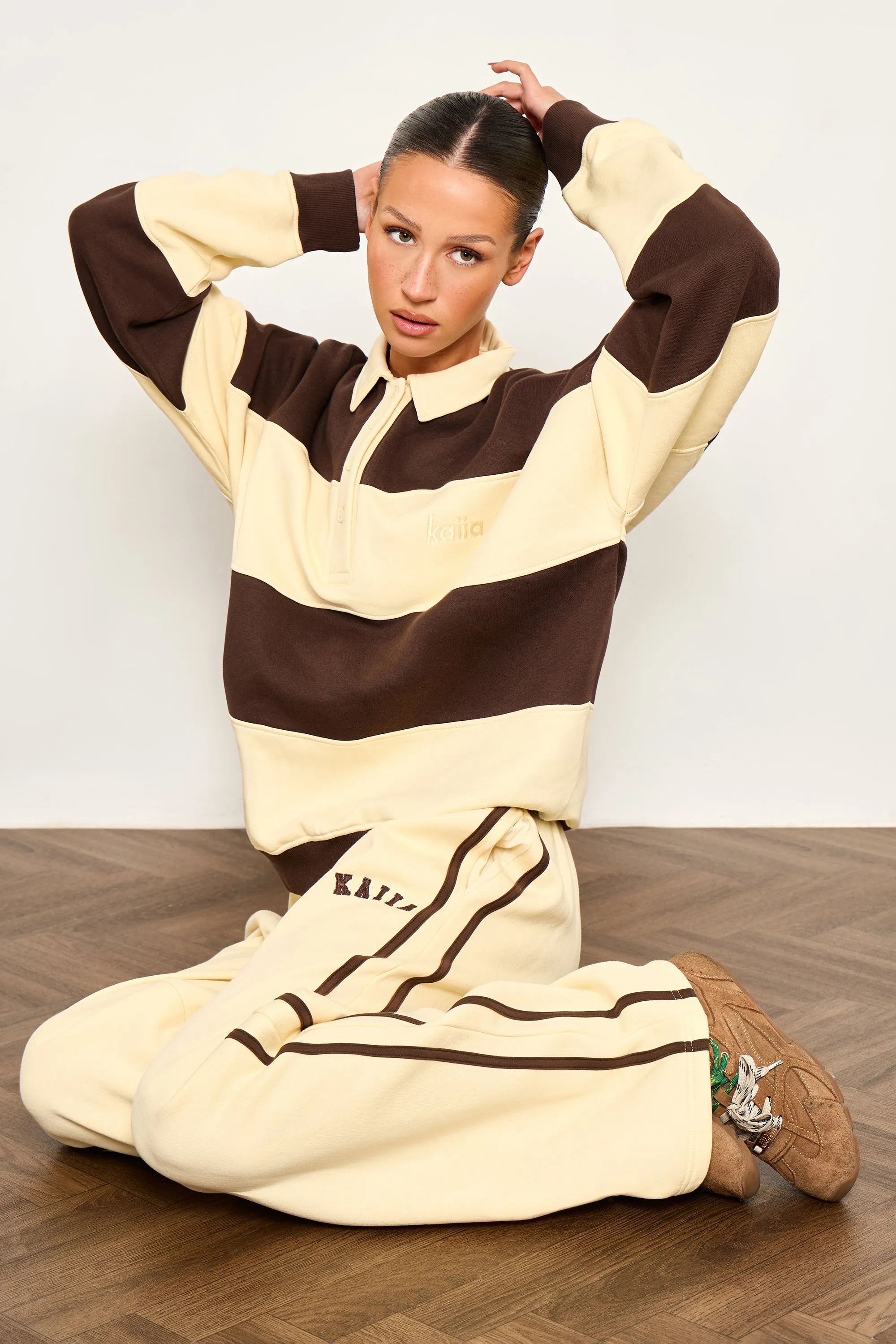 Kaiia Striped Oversized Rugby Sweatshirt Butter Yellow & Brown sold by Kaiia the label product image thumbnail 5