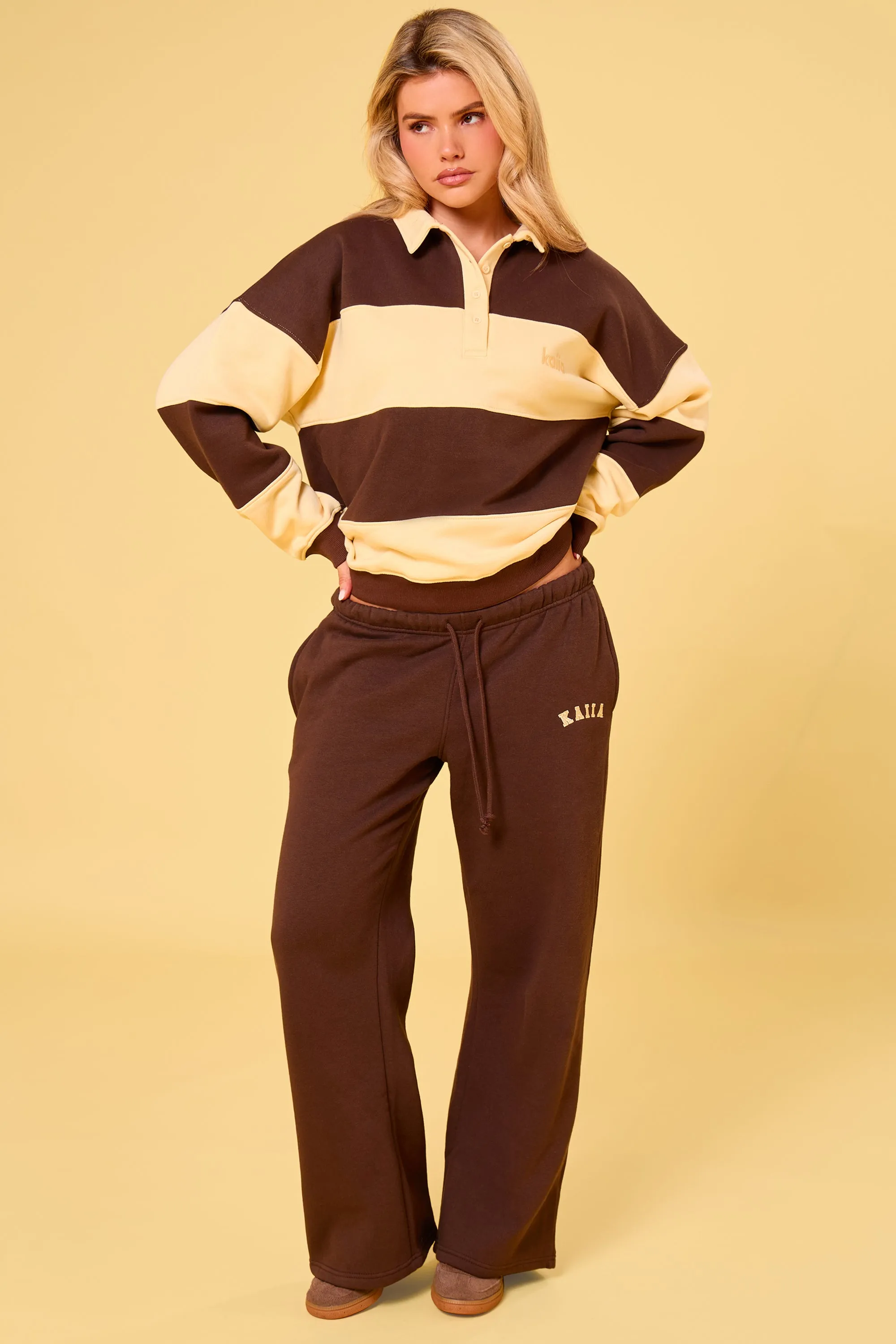 Kaiia Striped Oversized Rugby Sweatshirt Butter Yellow & Brown sold by Kaiia the label product image thumbnail 3