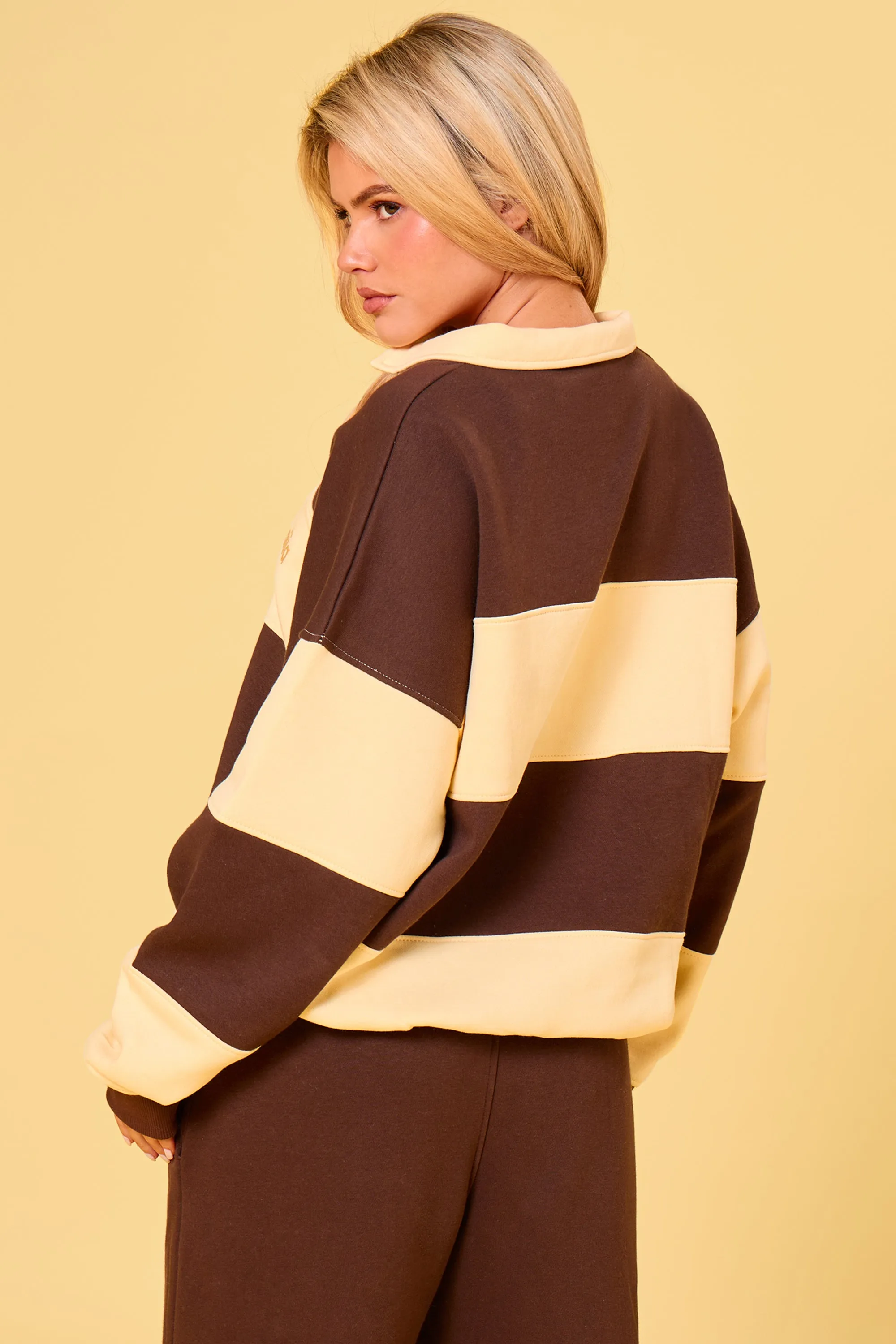 Kaiia Striped Oversized Rugby Sweatshirt Butter Yellow & Brown sold by Kaiia the label product image thumbnail 4