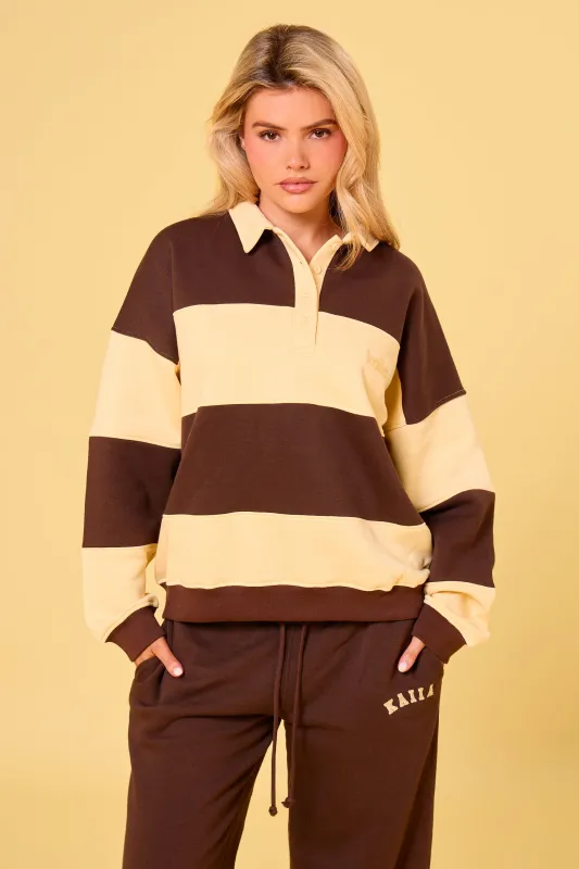 Kaiia Striped Oversized Rugby Sweatshirt Butter Yellow & Brown made by Kaiia the label