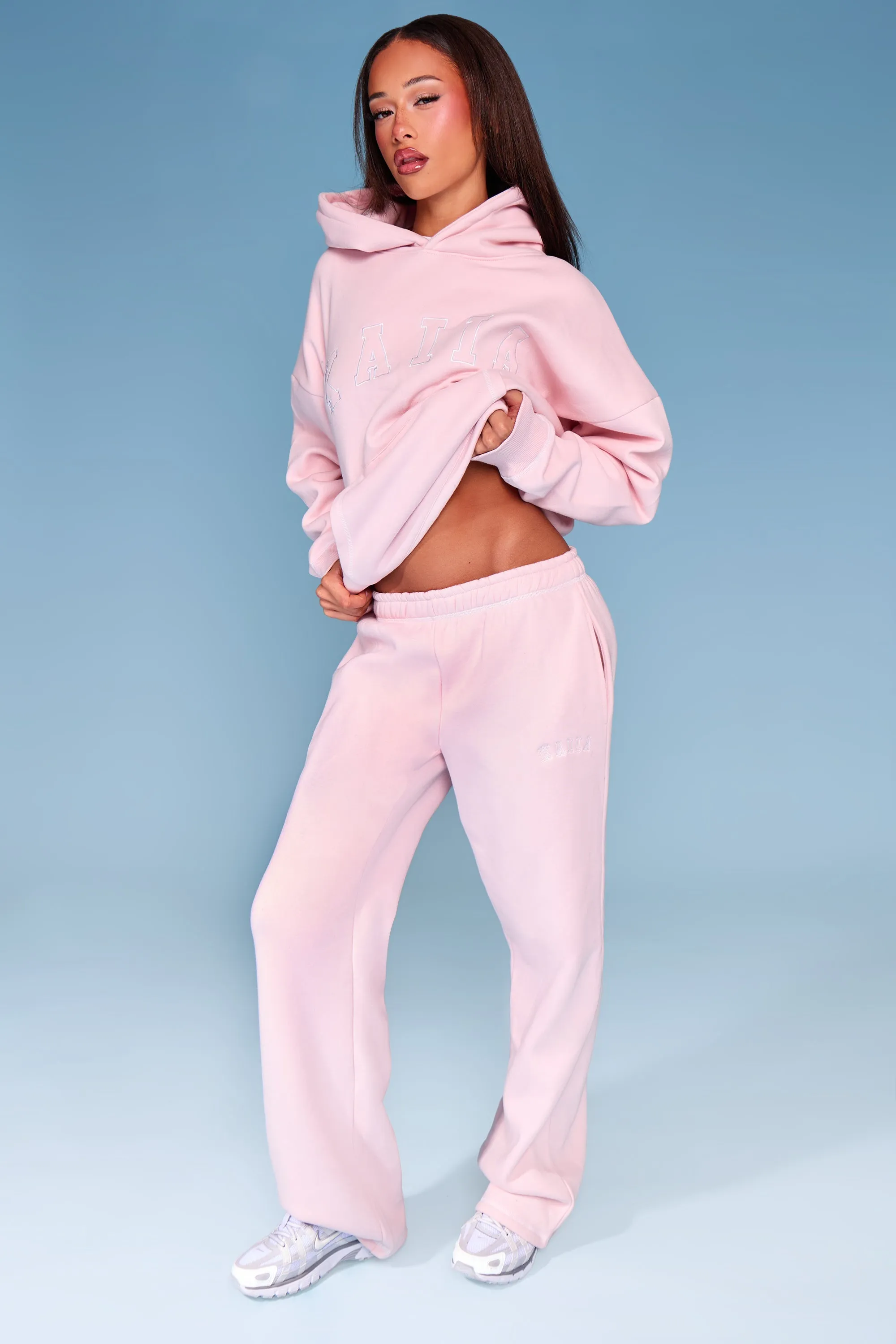 Kaiia Slogan Contrast Stitch Oversized Hoodie Pink & White sold by Kaiia the label product image thumbnail 3