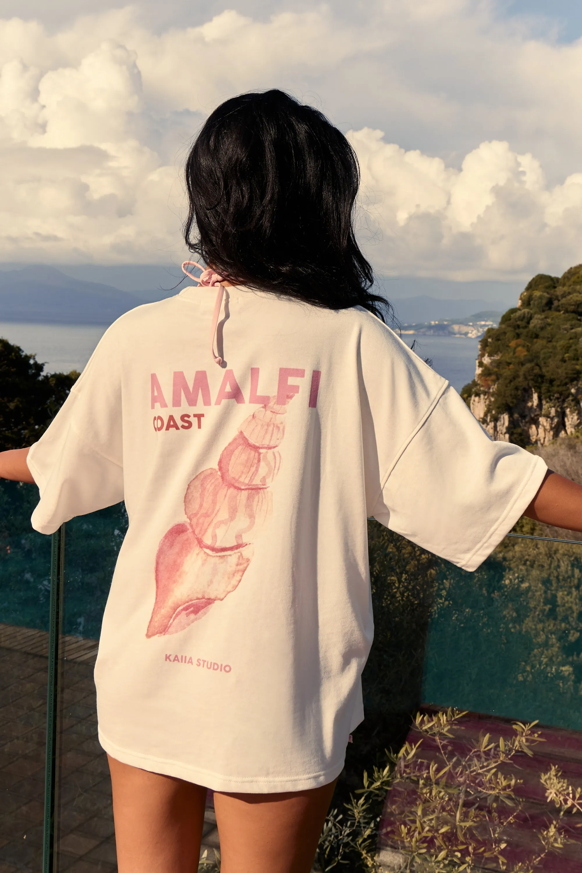 Kaiia Amalfi Back Graphic Oversized T-Shirt White sold by Kaiia the label