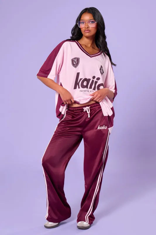 Kaiia Side Stripe Tricot Joggers Burgundy & Pink made by Kaiia the label