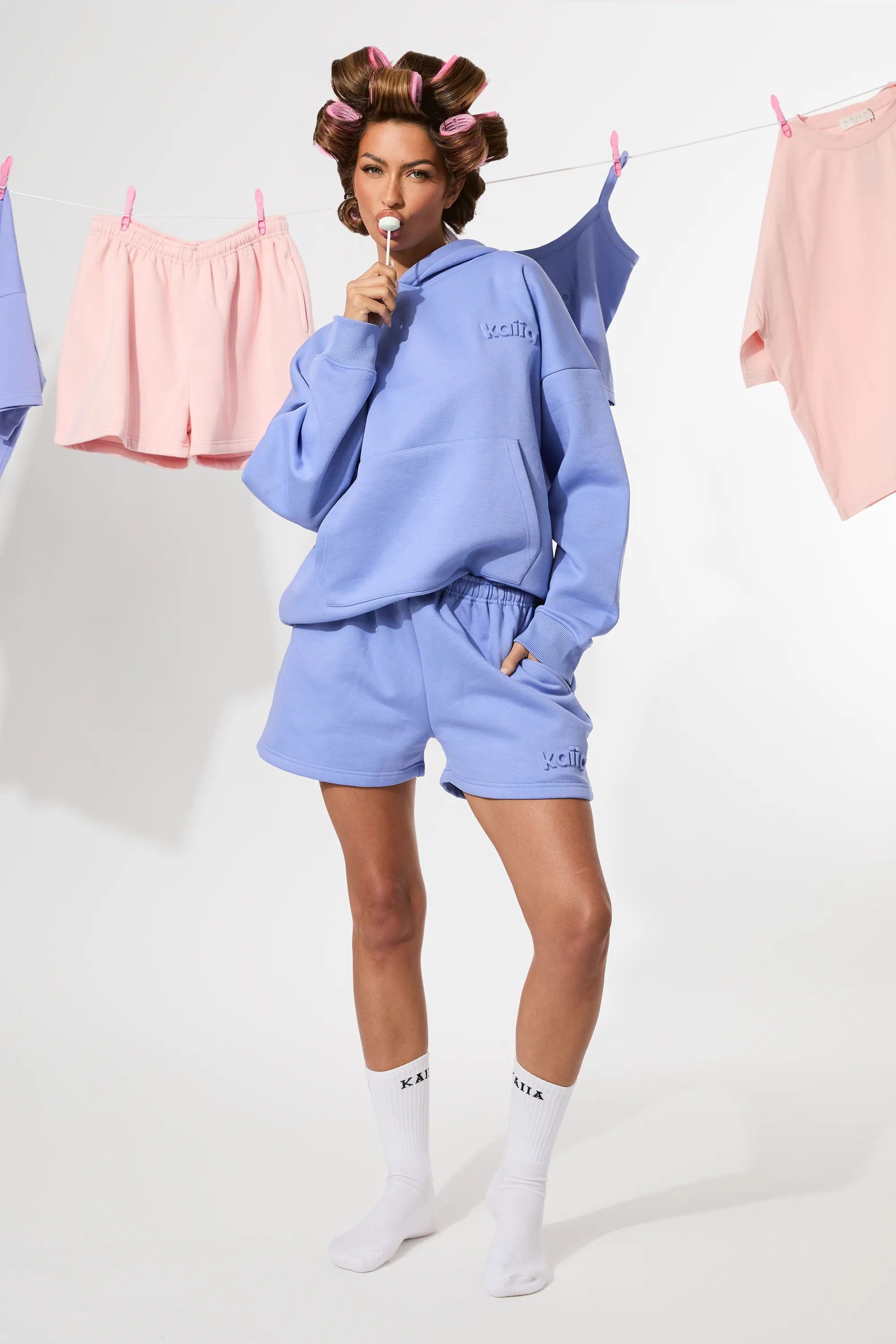 Kaiia Embossed Logo Sweat Shorts Cornflower Blue sold by Kaiia the label