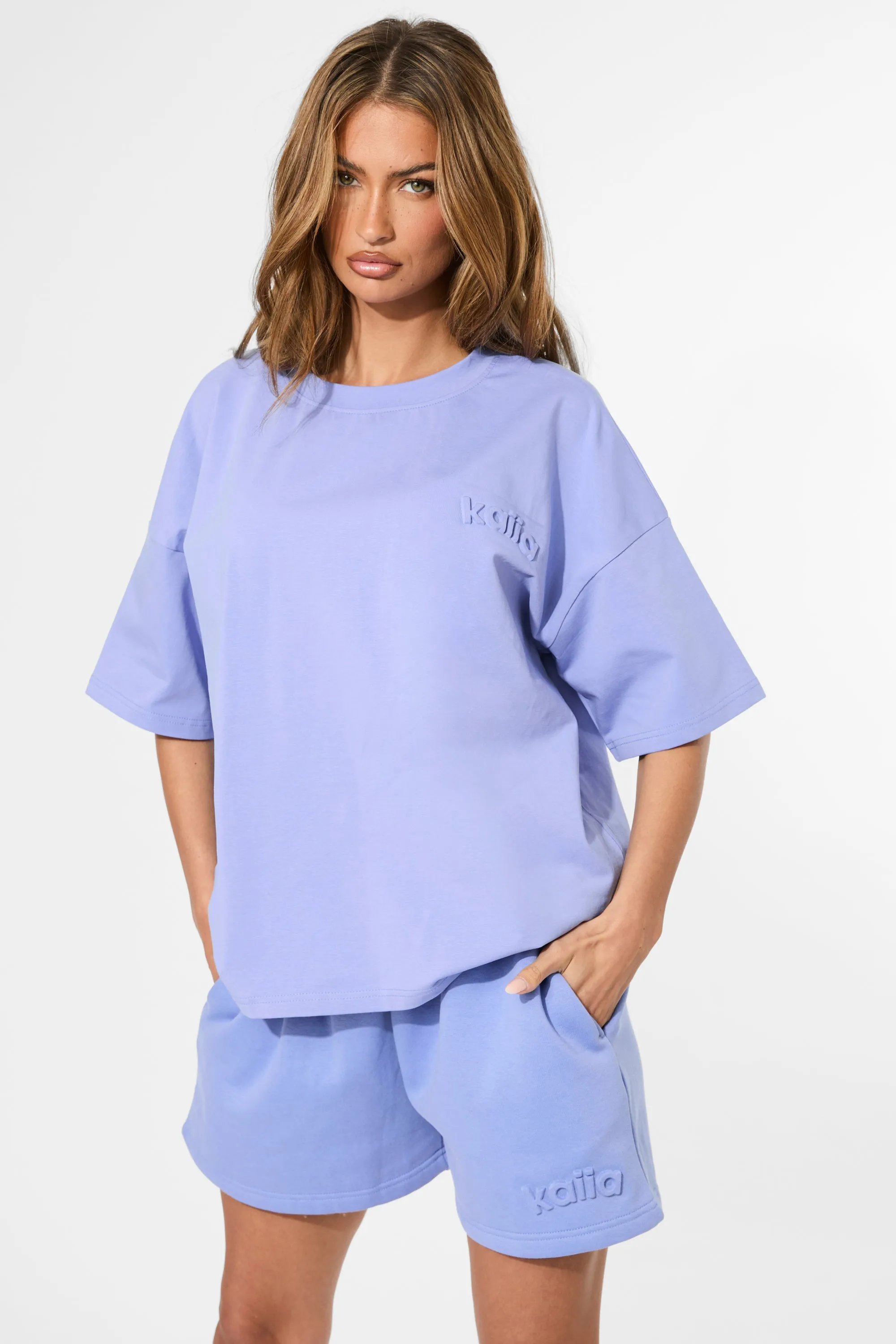 Kaiia Embossed Logo Sweat Shorts Cornflower Blue sold by Kaiia the label product image thumbnail 2