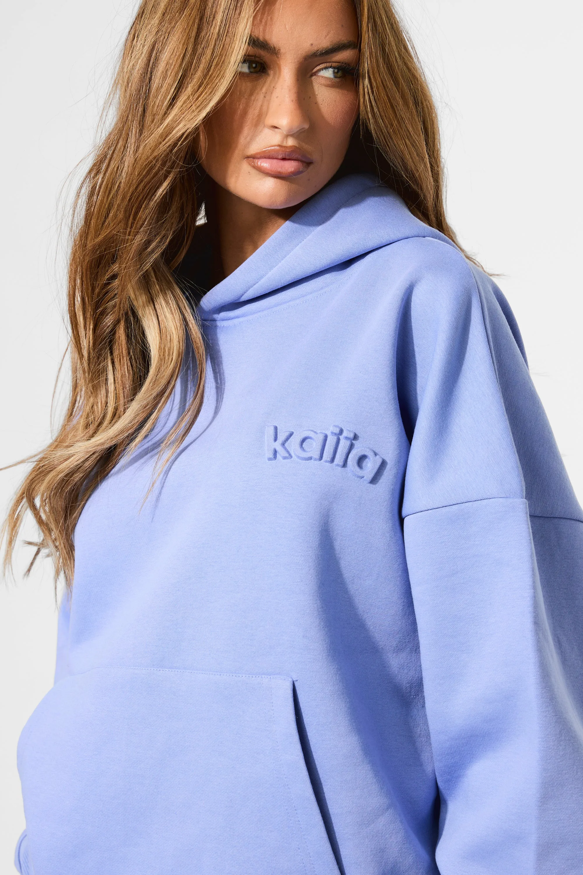 Kaiia Embossed Logo Oversized Hoodie Cornflower Blue sold by Kaiia the label product image thumbnail 3