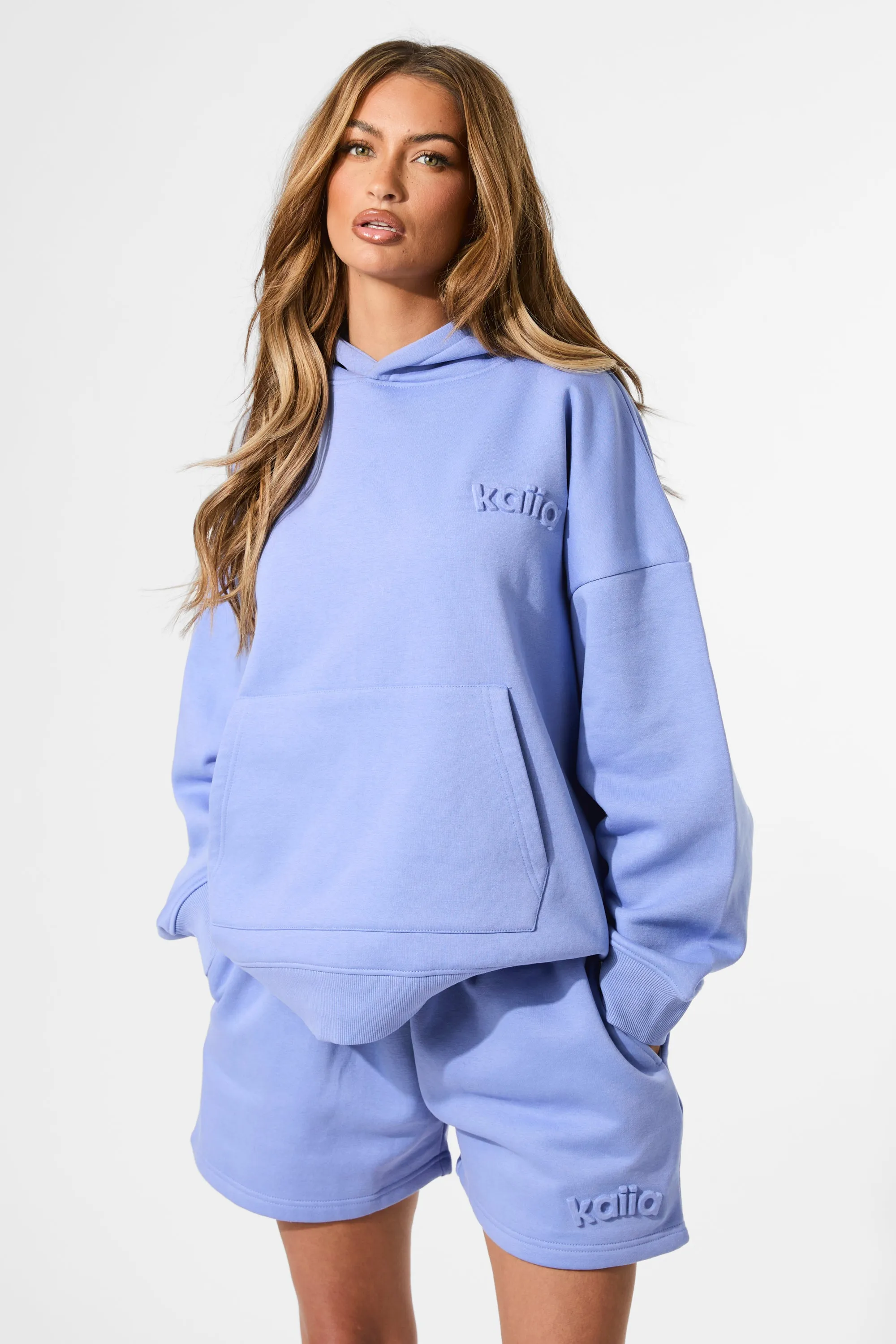 Kaiia Embossed Logo Oversized Hoodie Cornflower Blue sold by Kaiia the label product image thumbnail 2