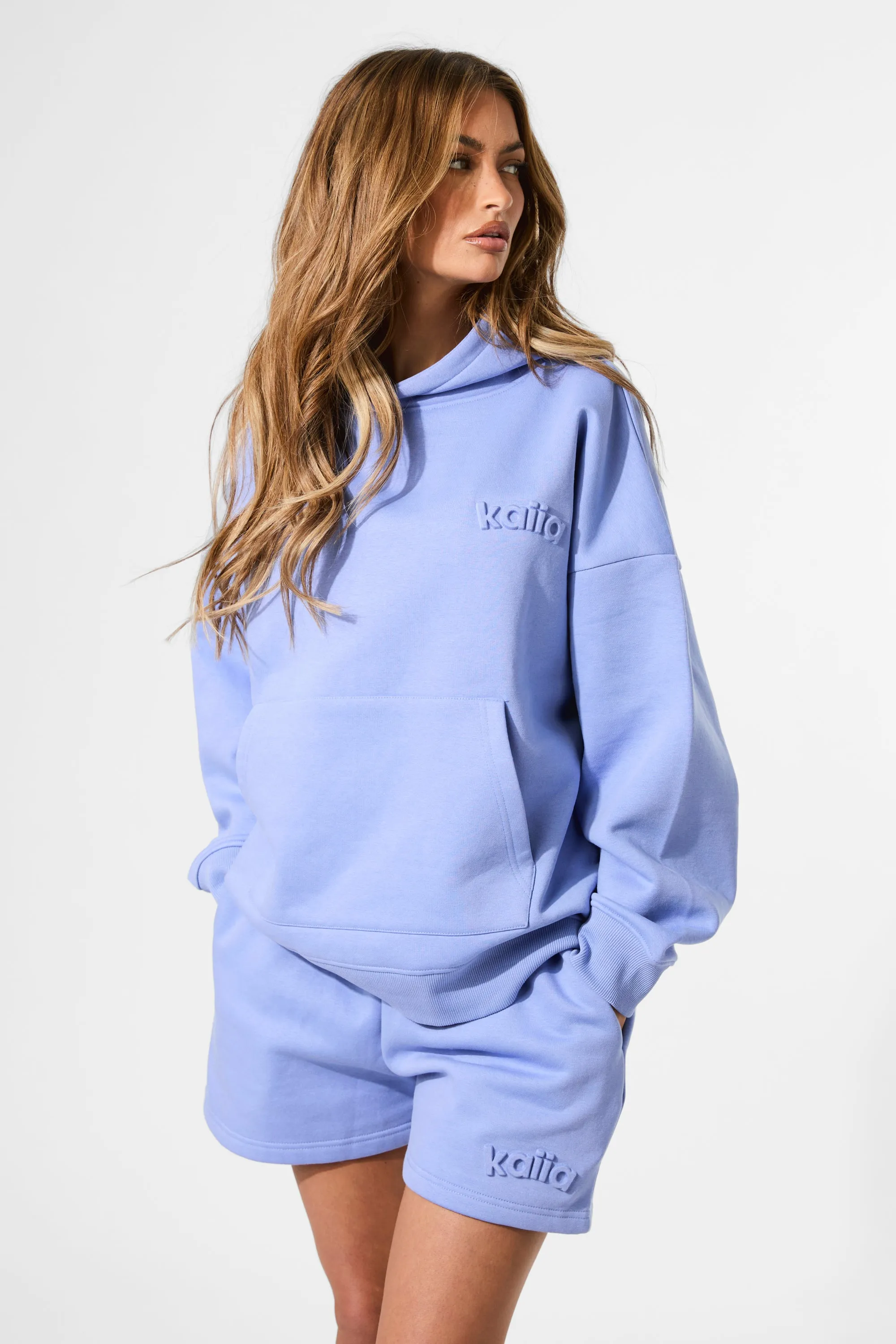 Kaiia Embossed Logo Oversized Hoodie Cornflower Blue sold by Kaiia the label product image thumbnail 5