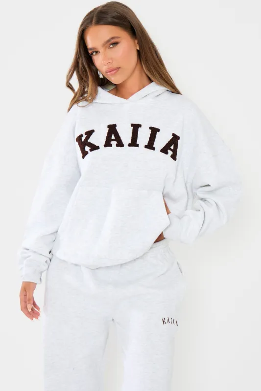 Kaiia Slogan Oversized Hoodie Light Grey Marl & Dark Brown sold by Kaiia the label