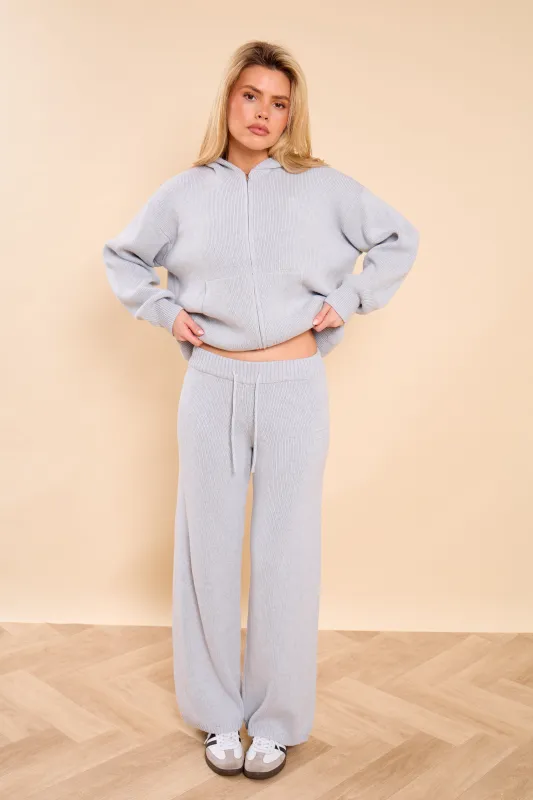 Kaiia Embossed Premium Knit Wide Leg Trousers Light Grey Marl made by Kaiia the label