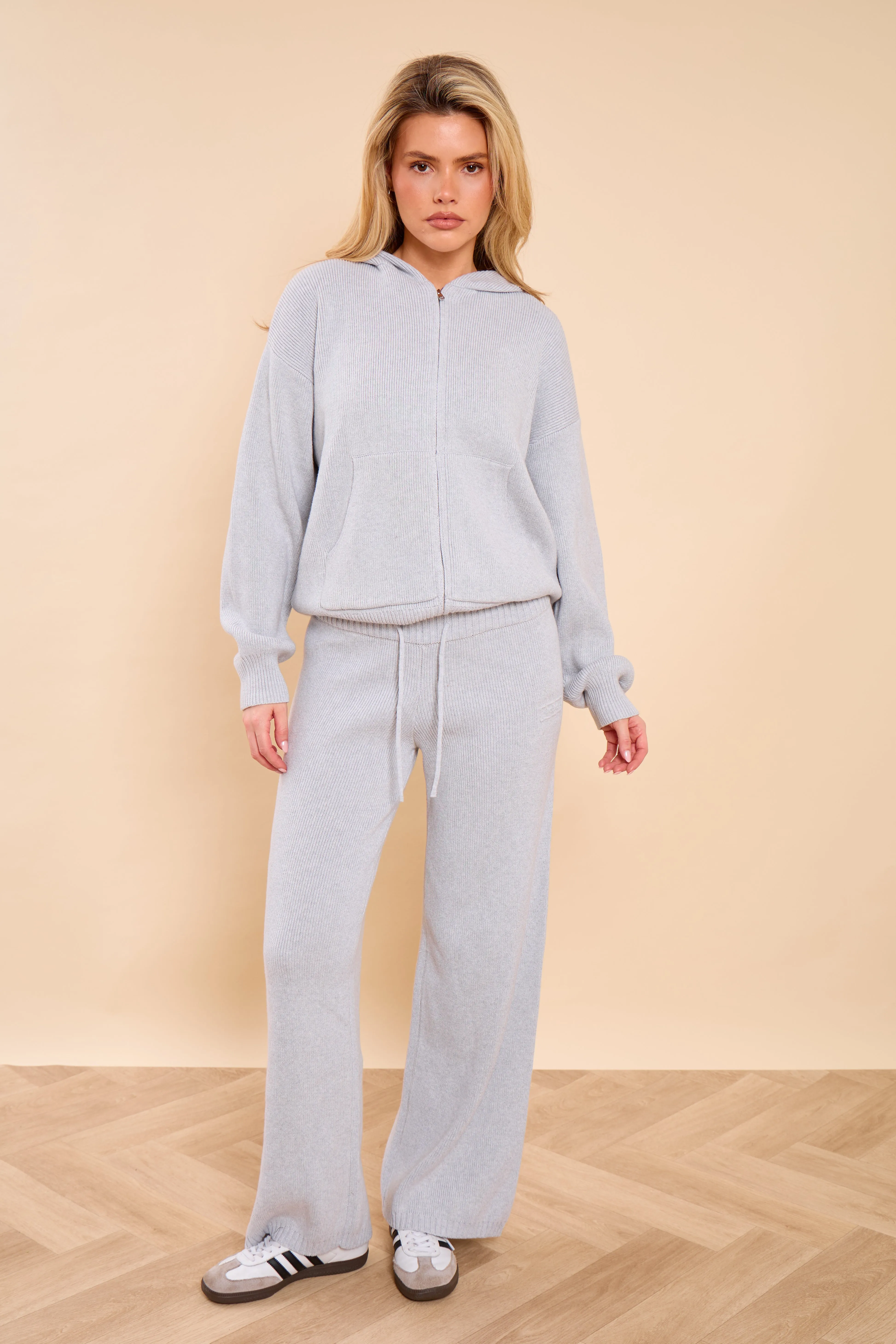 Kaiia Embossed Premium Knit Oversized Zip Through Hoodie Light Grey Marl sold by Kaiia the label product image thumbnail 3