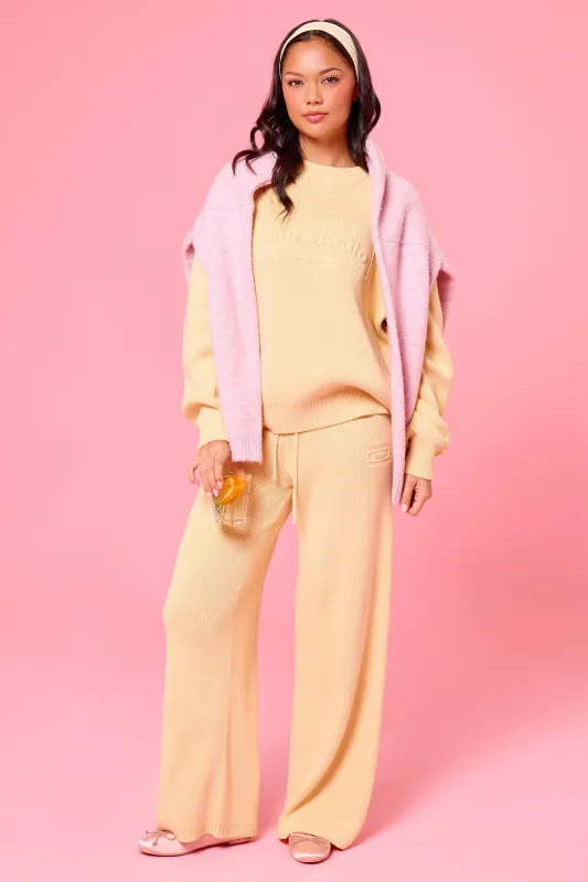 Kaiia Embossed Premium Knit Wide Leg Trousers Soft Yellow made by Kaiia the label