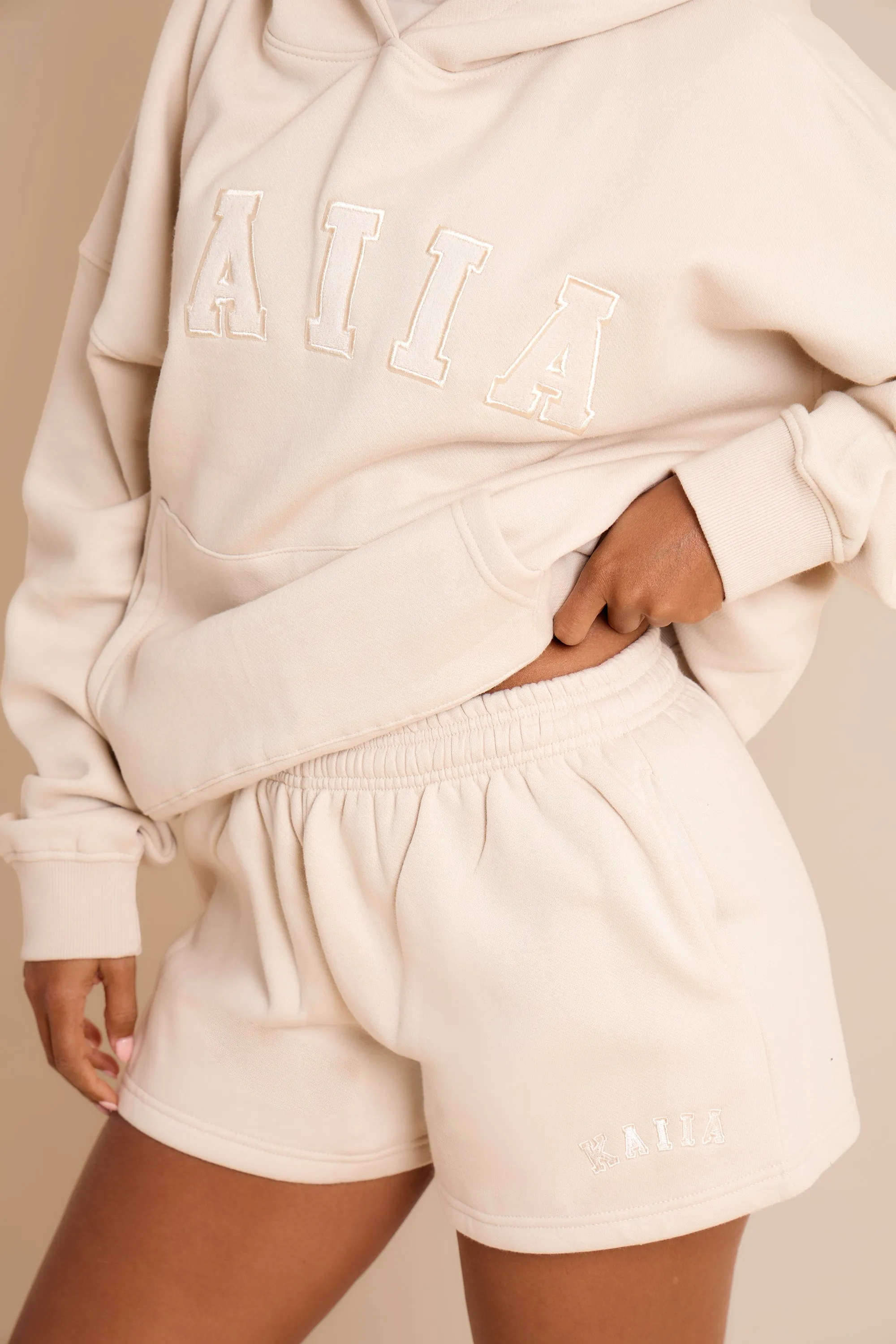 Kaiia Slogan Mini Shorts Chalk sold by Kaiia the label product image thumbnail 2