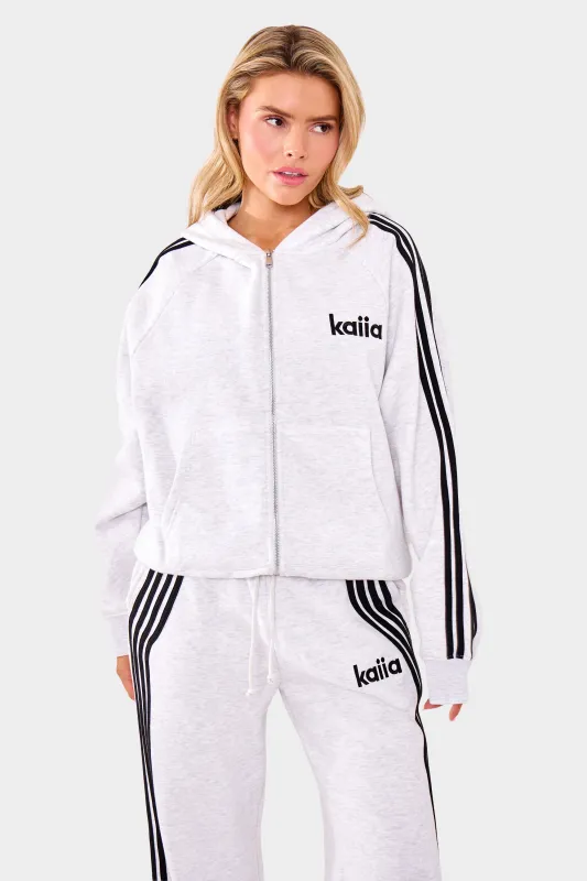 Kaiia Side Stripe Oversized Zip Through Hoodie Grey Marl & Black made by Kaiia the label