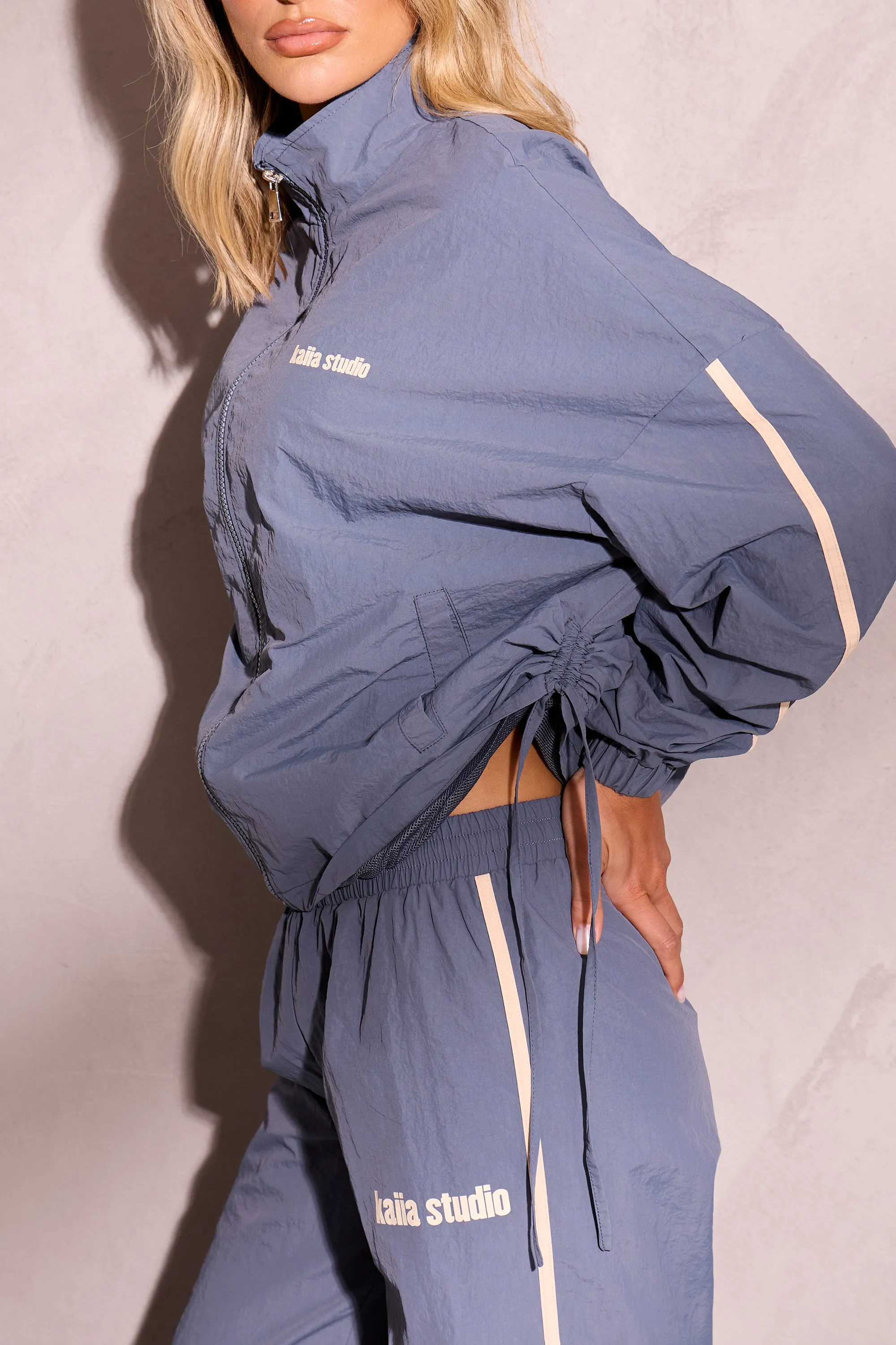 Kaiia Woven Windbreaker Zip Up Jacket Petrol Blue & Cream sold by Kaiia the label product image thumbnail 2