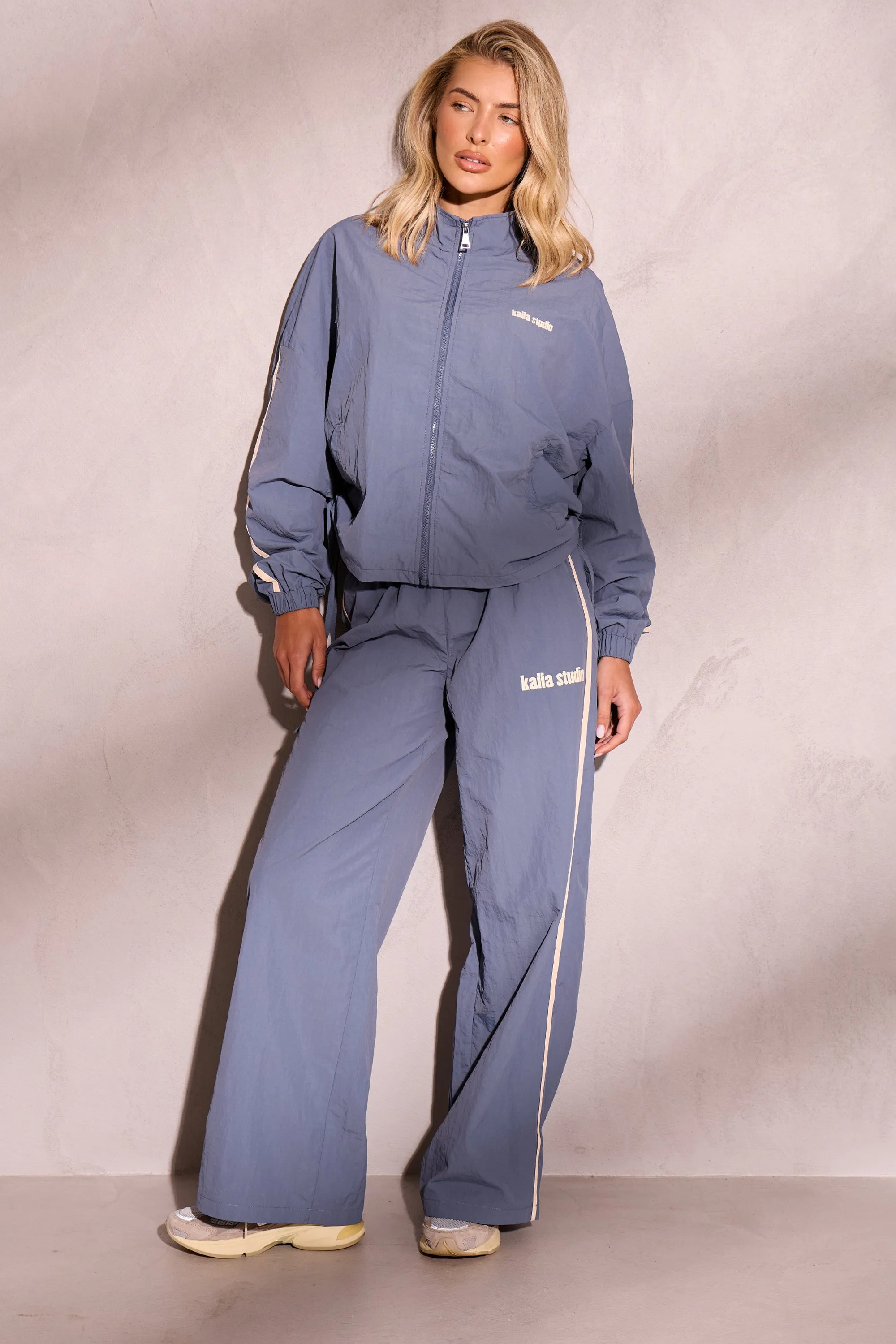 Kaiia Woven Windbreaker Zip Up Jacket Petrol Blue & Cream sold by Kaiia the label product image thumbnail 3