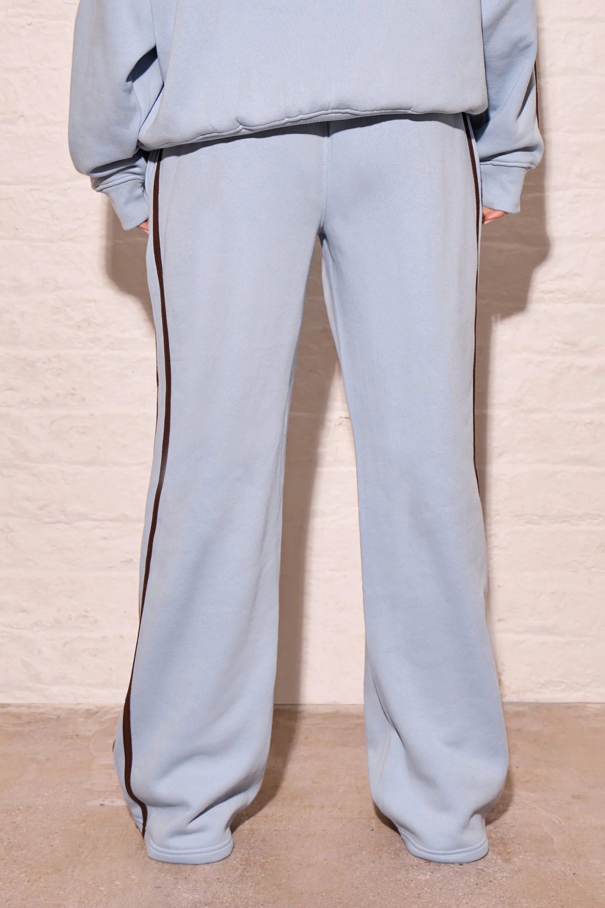 Kaiia Logo Side Stripe Wide Leg Joggers Dusty Blue & Chestnut Brown sold by Kaiia the label product image thumbnail 4
