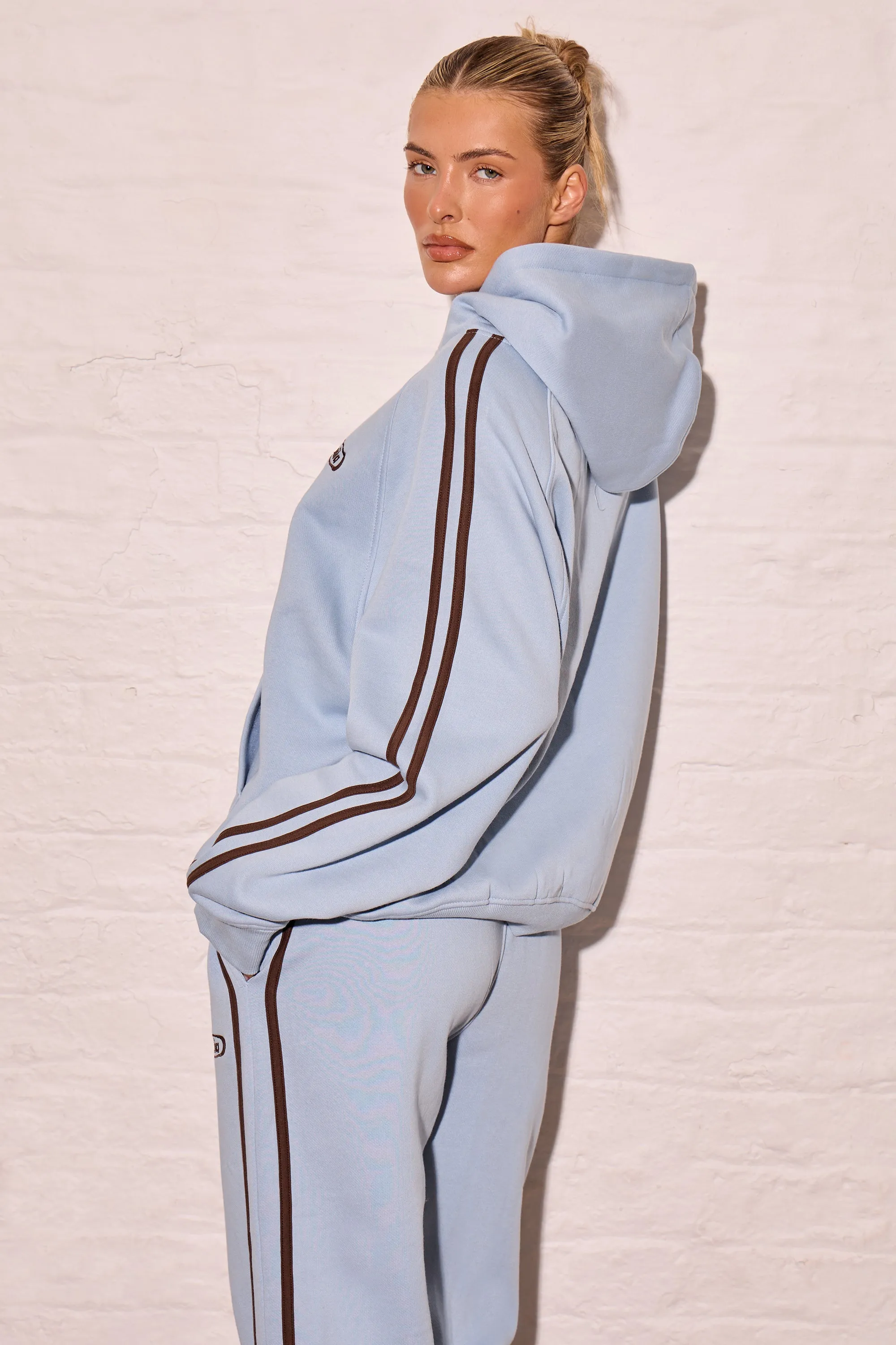 Kaiia Sport Side Stripe Oversized Hoodie Dusty Blue & Chestnut Brown sold by Kaiia the label product image thumbnail 4