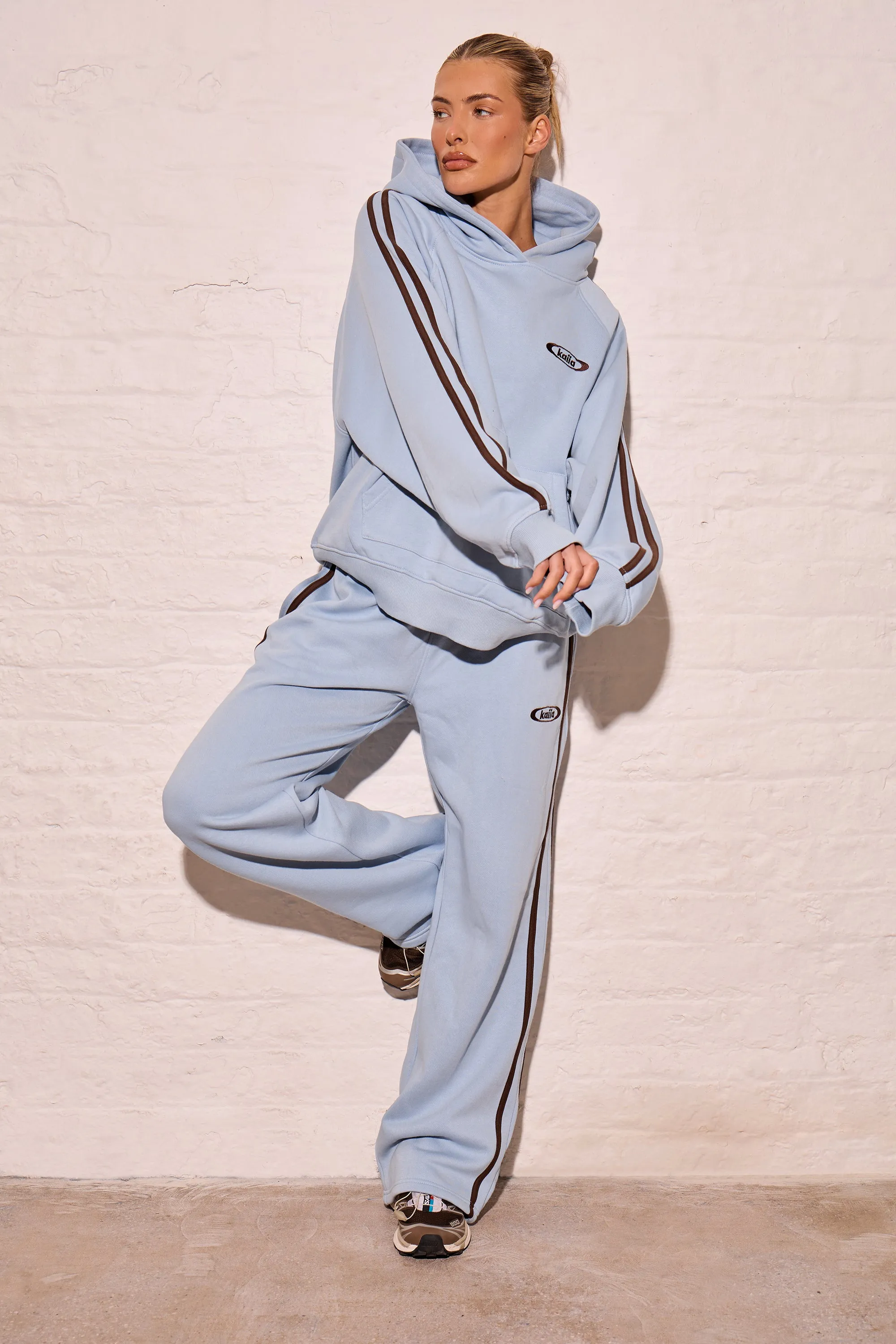 Kaiia Sport Side Stripe Oversized Hoodie Dusty Blue & Chestnut Brown sold by Kaiia the label product image thumbnail 3