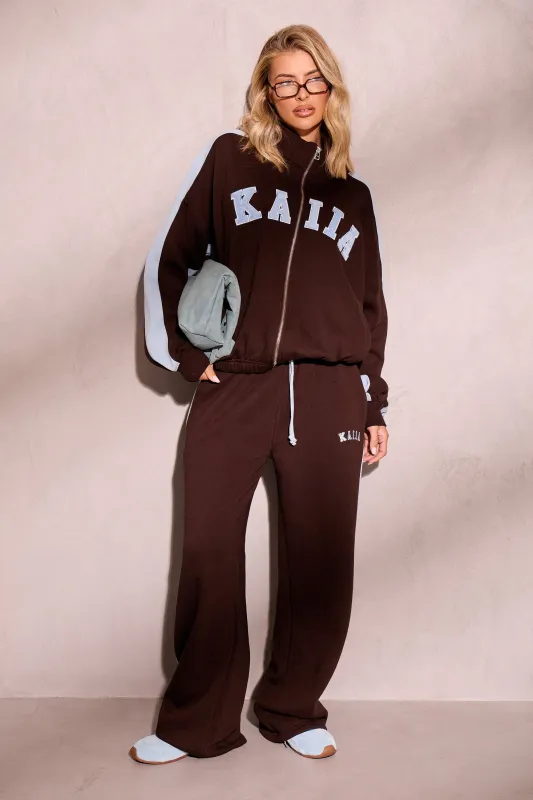 Kaiia Sport Stripe Wide Leg Joggers Chestnut Brown & Dusty Blue made by Kaiia the label