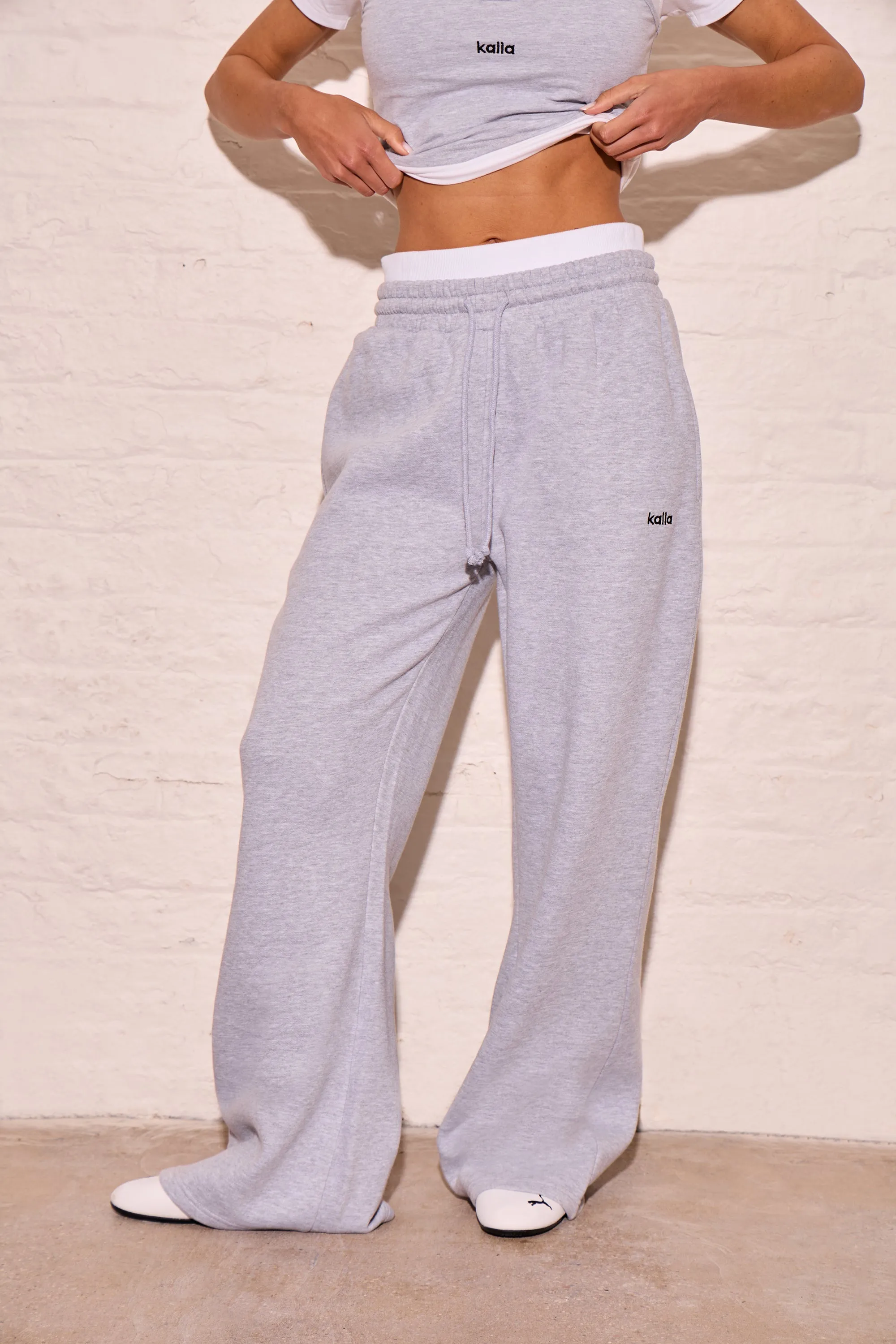 Kaiia Double Waistband High Waisted Joggers Mid Grey Marl sold by Kaiia the label product image thumbnail 3