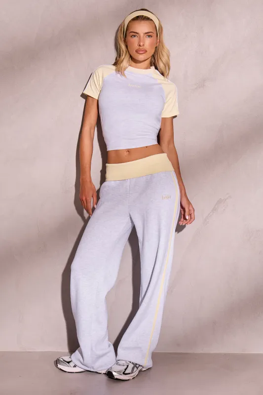Kaiia Striped Foldover Wide Leg Joggers Light Grey Marl & Lemon made by Kaiia the label