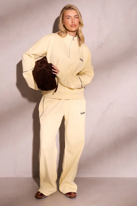 Kaiia Contrast Piping Wide Leg Joggers Lemon & Brown made by Kaiia the label