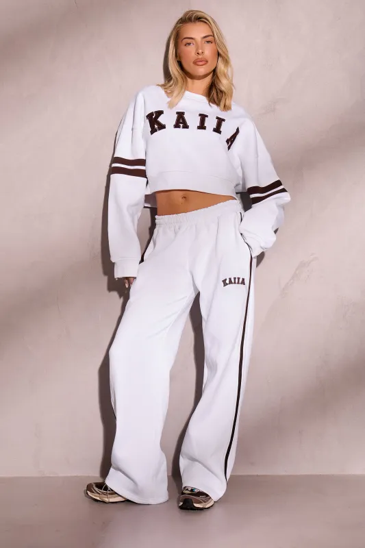 Kaiia Side Stripe Wide Leg Joggers Off White & Brown made by Kaiia the label