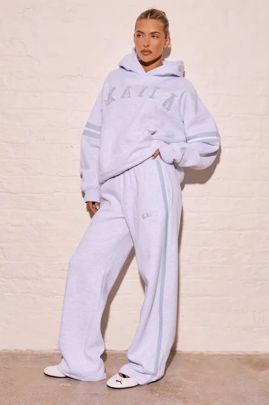 Kaiia Side Stripe Wide Leg Joggers Light Grey Marl & Dusty Blue made by Kaiia the label