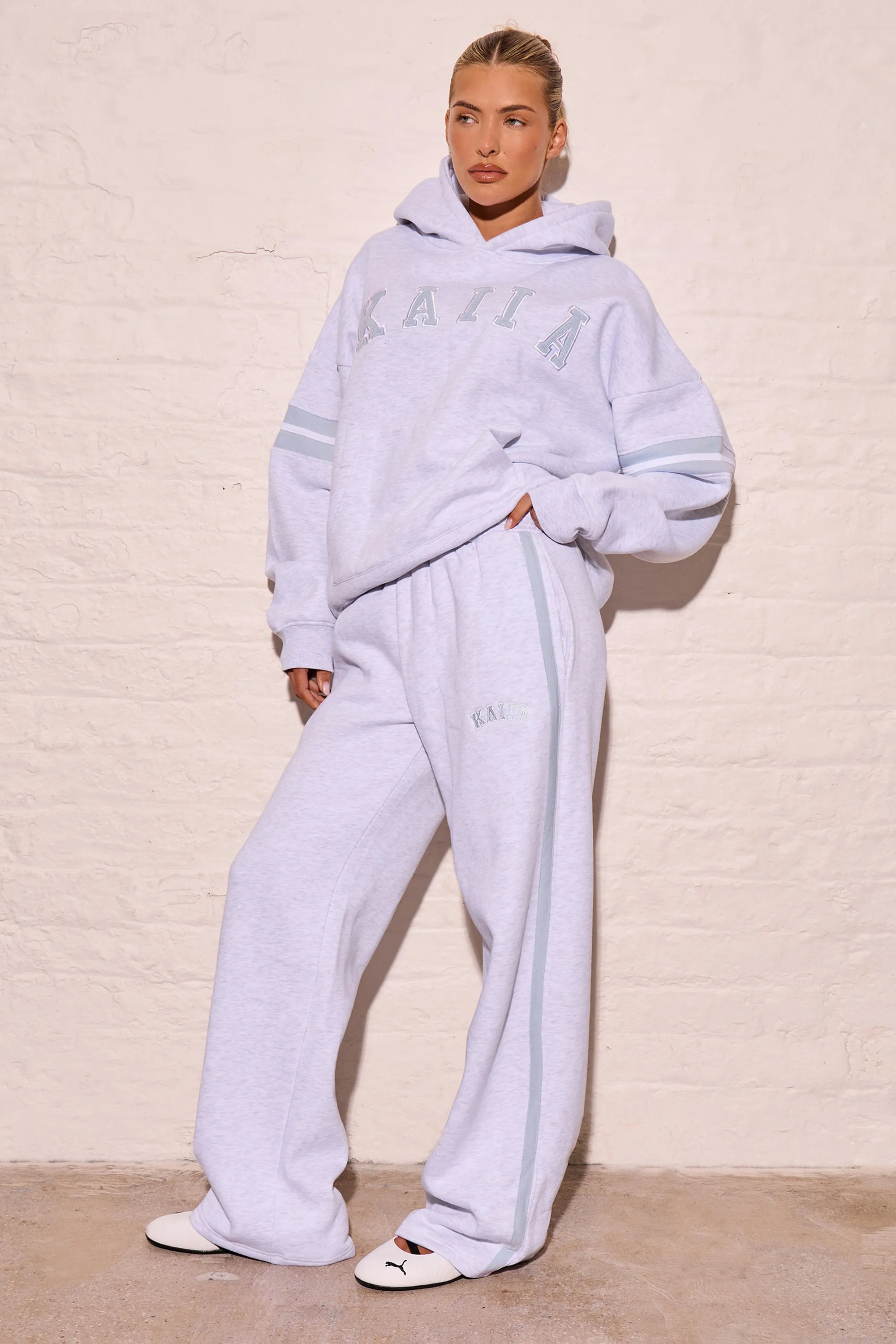 Kaiia Side Stripe Wide Leg Joggers Light Grey Marl & Dusty Blue sold by Kaiia the label