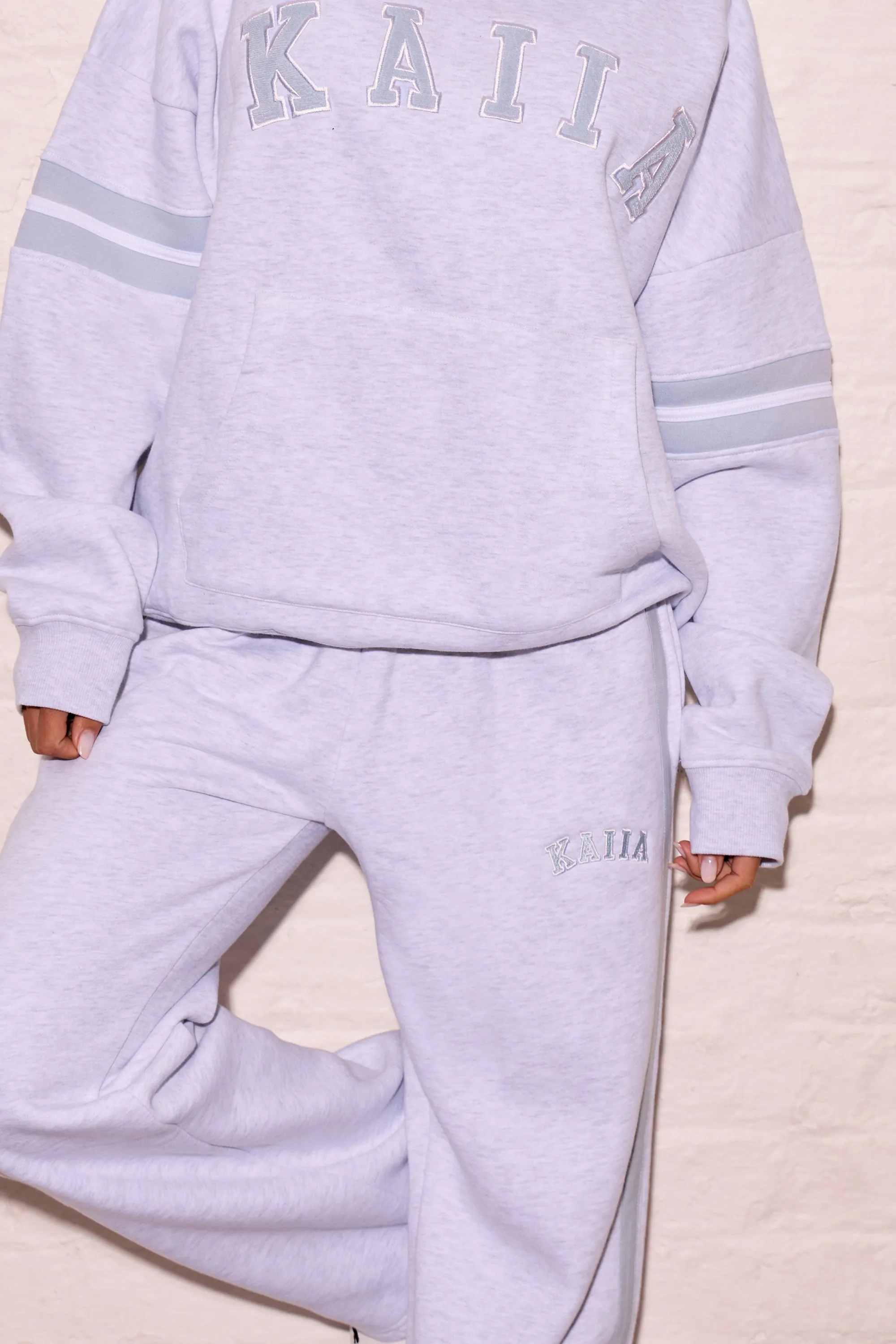 Kaiia Side Stripe Wide Leg Joggers Light Grey Marl & Dusty Blue sold by Kaiia the label product image thumbnail 2