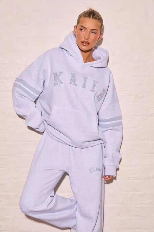 Kaiia Arm Detail Oversized Hoodie Light Grey Marl & Dusty Blue made by Kaiia the label