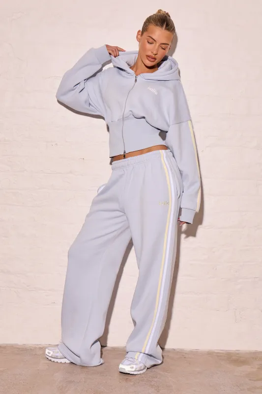 Kaiia Side Stripe Wide Leg Joggers Dusty Blue & Lemon made by Kaiia the label