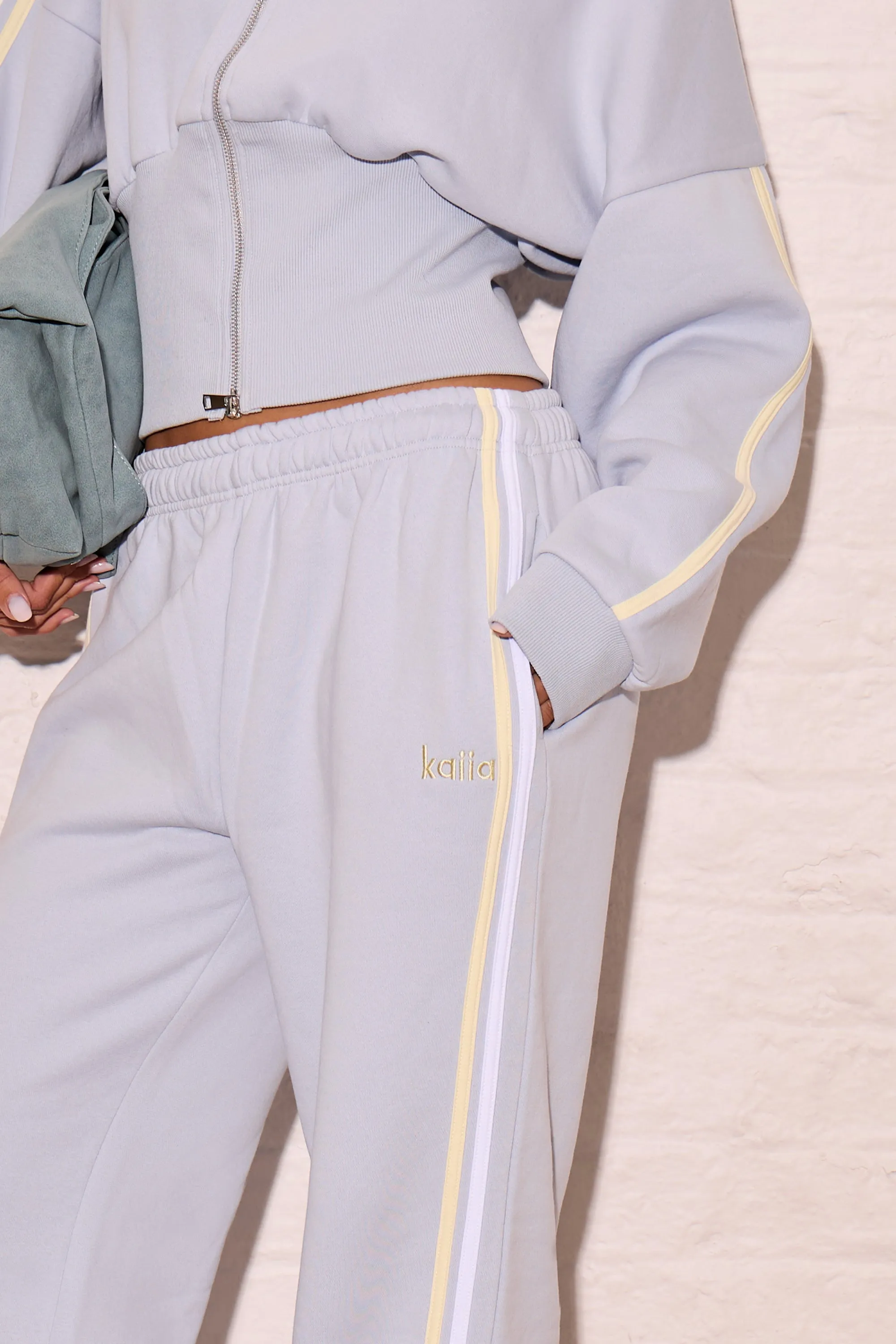 Kaiia Side Stripe Wide Leg Joggers Dusty Blue & Lemon sold by Kaiia the label product image thumbnail 2