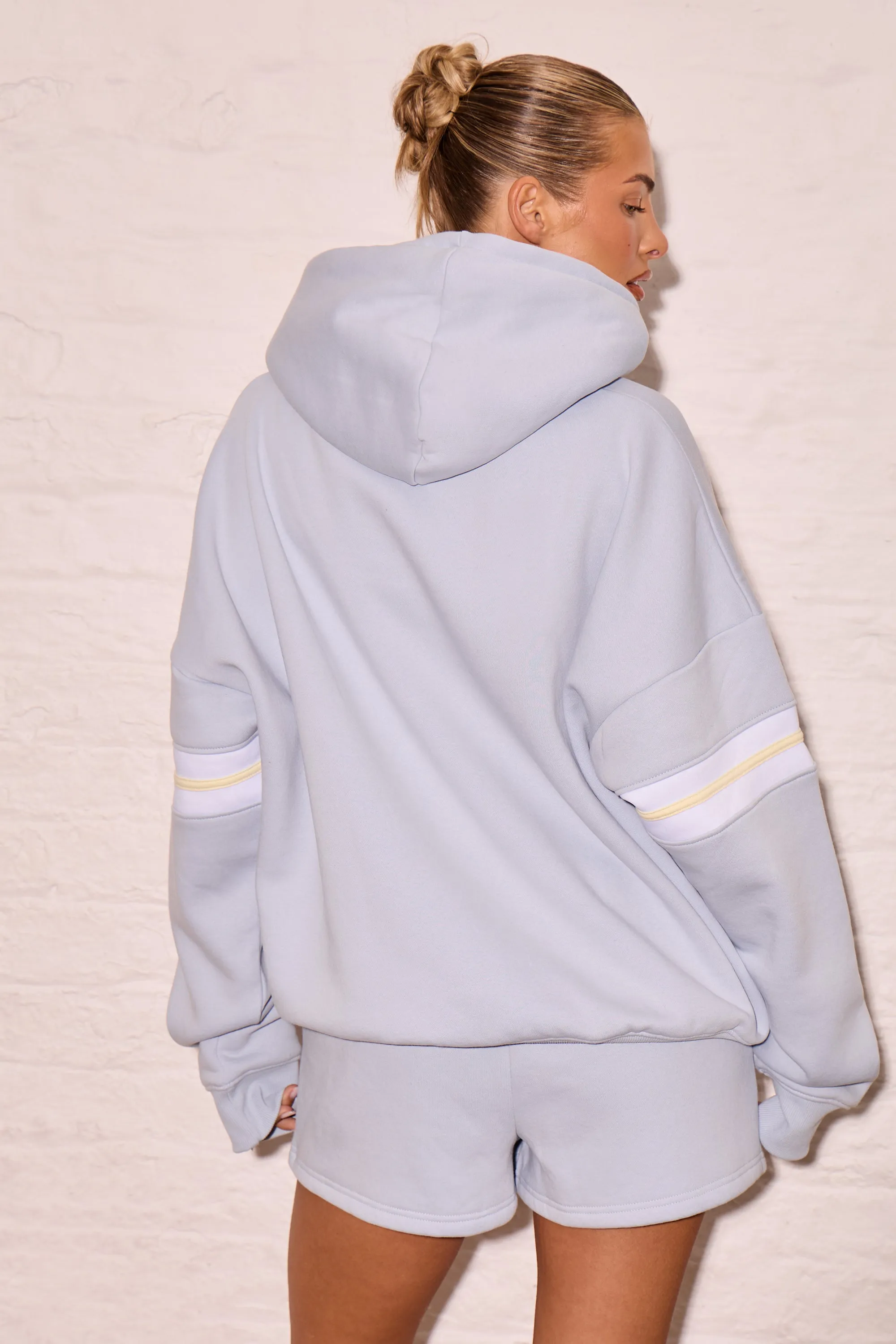 Kaiia Arm Detail Oversized Hoodie Dusty Blue & Lemon sold by Kaiia the label product image thumbnail 4