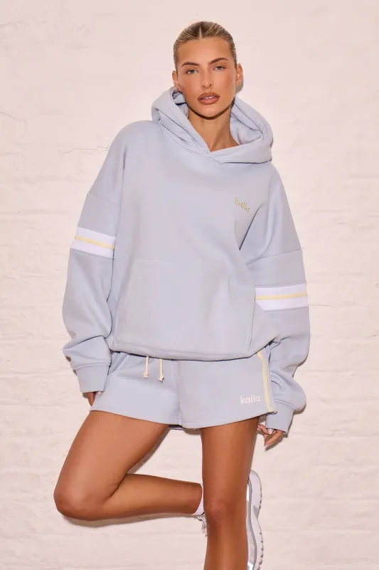 Kaiia Arm Detail Oversized Hoodie Dusty Blue & Lemon made by Kaiia the label