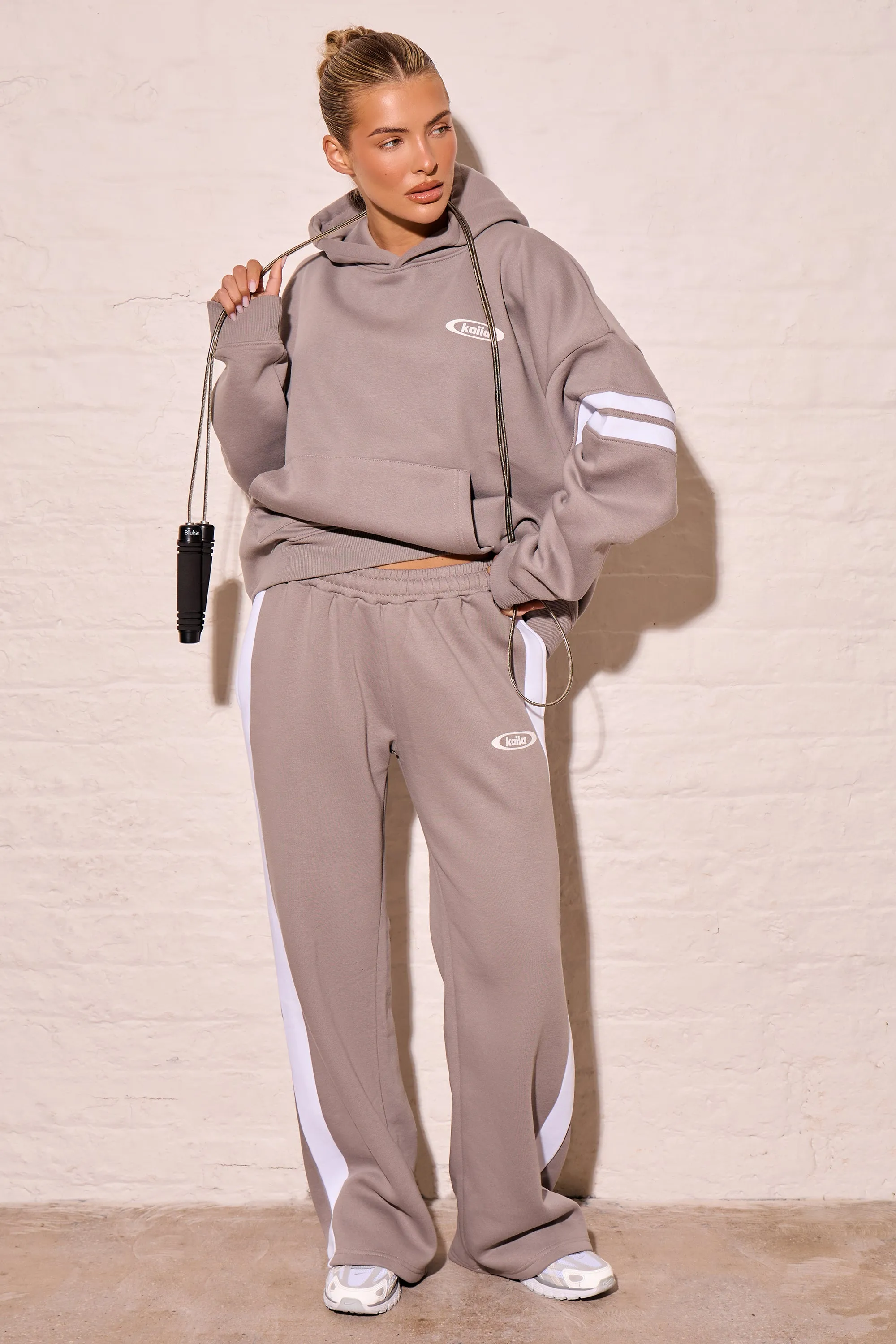 Kaiia Arm Detail Oversized Hoodie Mist Grey & Cream sold by Kaiia the label product image thumbnail 3