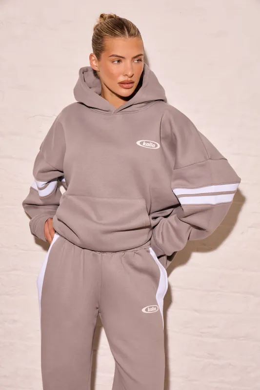 Kaiia Arm Detail Oversized Hoodie Mist Grey & Cream made by Kaiia the label