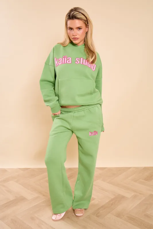 Kaiia Bubble Studio Wide Leg Joggers Matcha Latte made by Kaiia the label