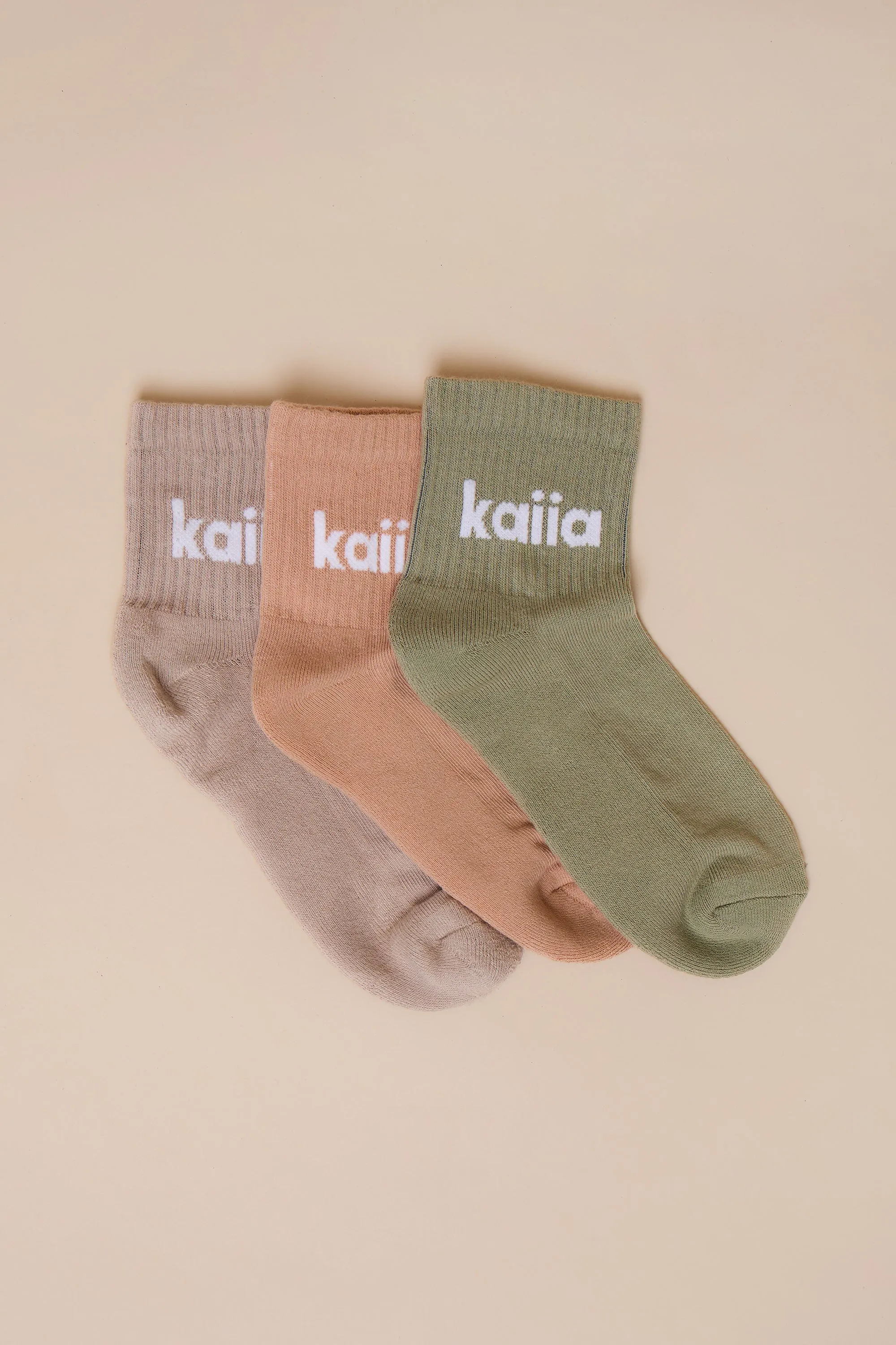 Pack of Three Kaiia Logo Socks Chalk, Eucalyptus & Clay Pink sold by Kaiia the label product image thumbnail 2