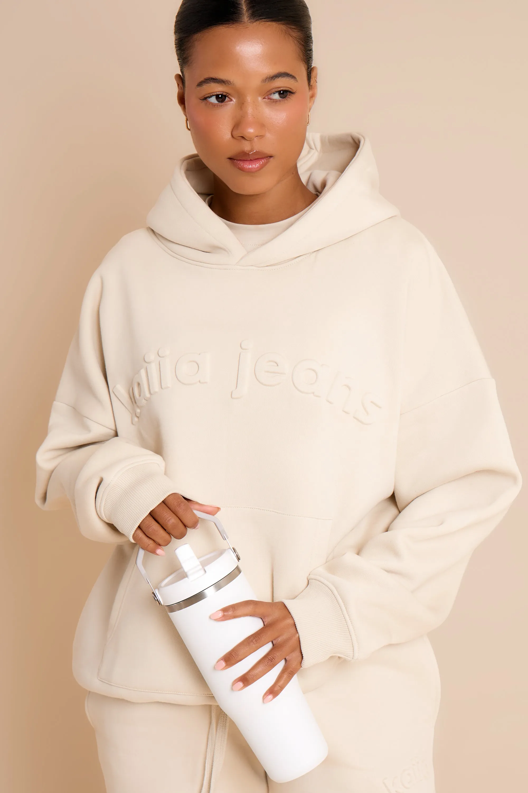 Kaiia Jeans Embossed Oversized Hoodie Limestone sold by Kaiia the label product image thumbnail 2