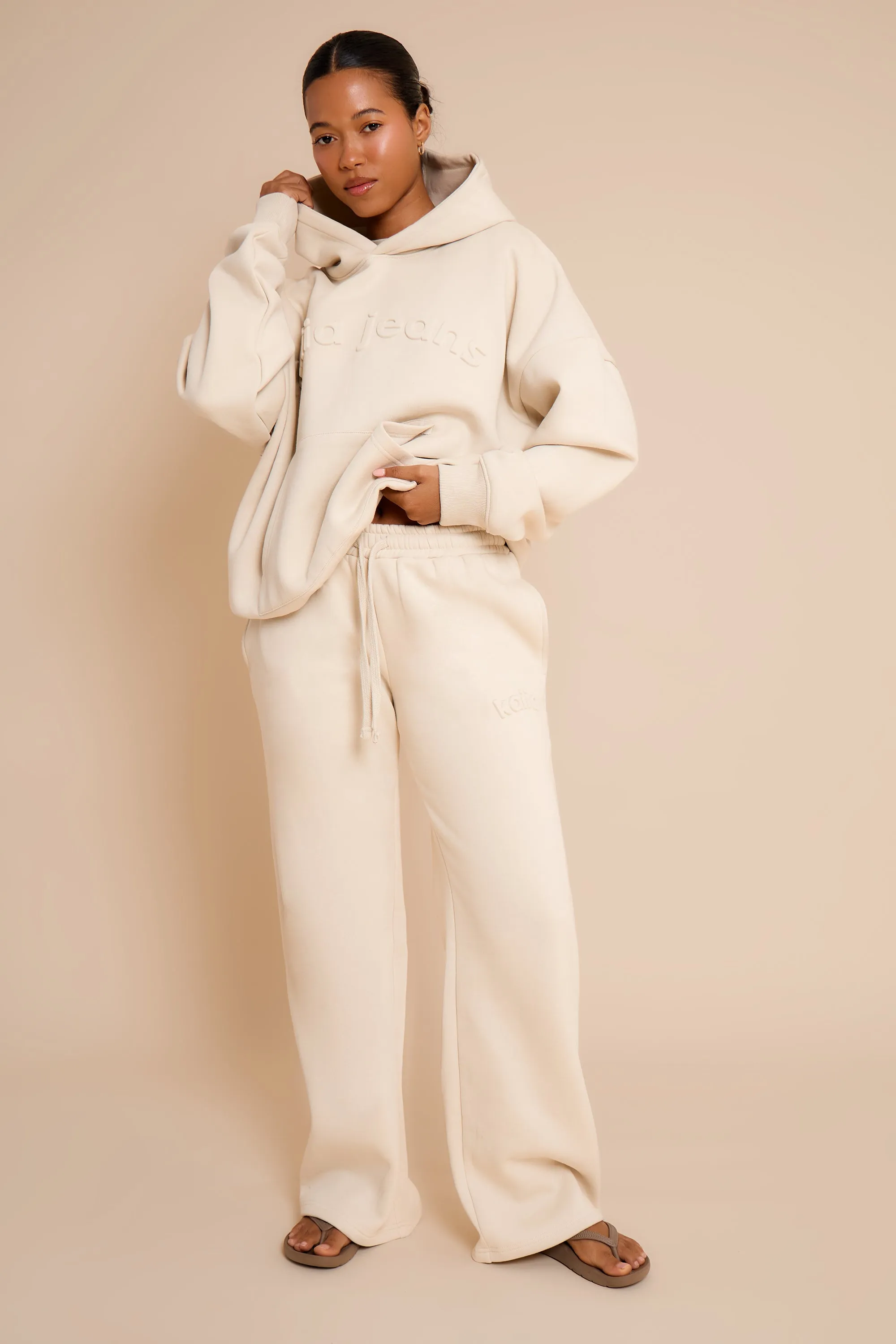 Kaiia Jeans Embossed Oversized Hoodie Limestone sold by Kaiia the label product image thumbnail 3