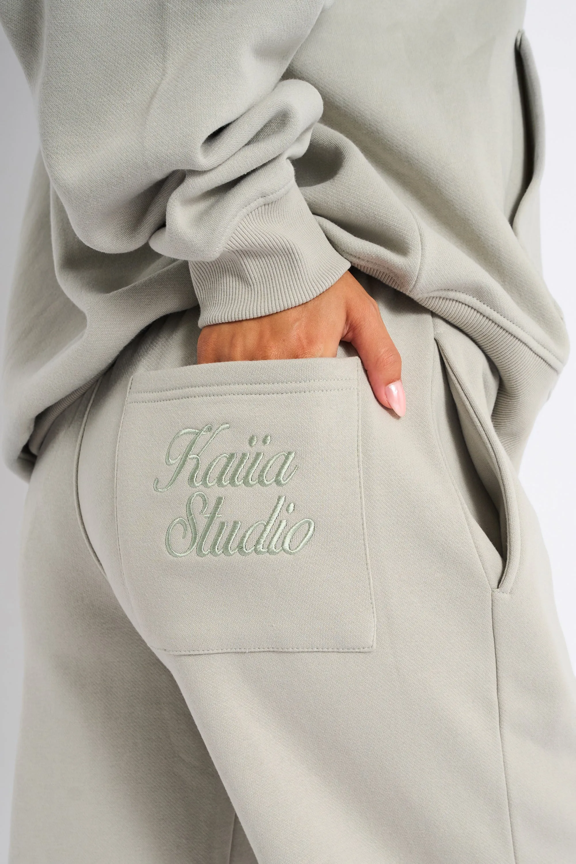 Kaiia Studio Script Logo Wide Leg Joggers Matcha sold by Kaiia the label product image thumbnail 3
