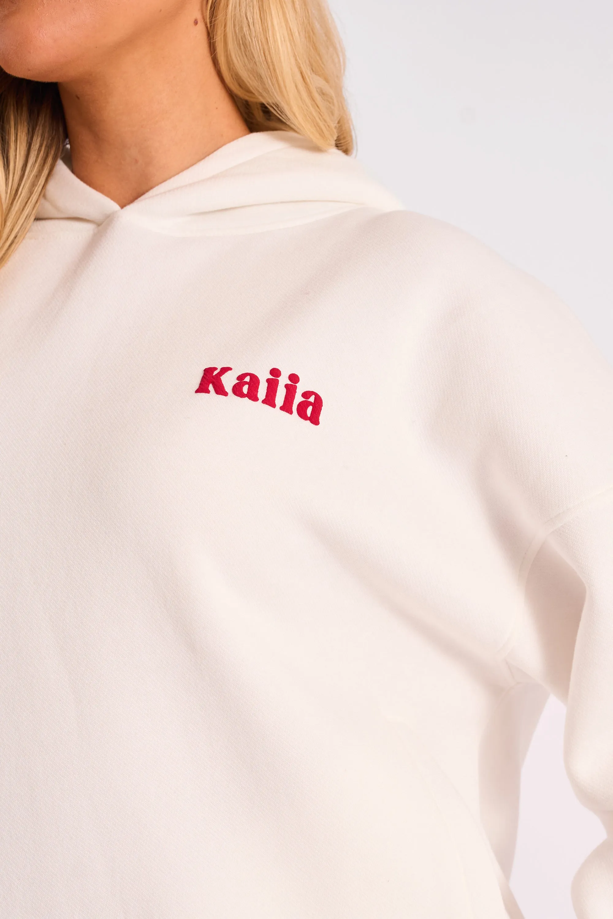 Kaiia Studio Cherry Graphic Oversized Hoodie Cream & Red sold by Kaiia the label product image thumbnail 4