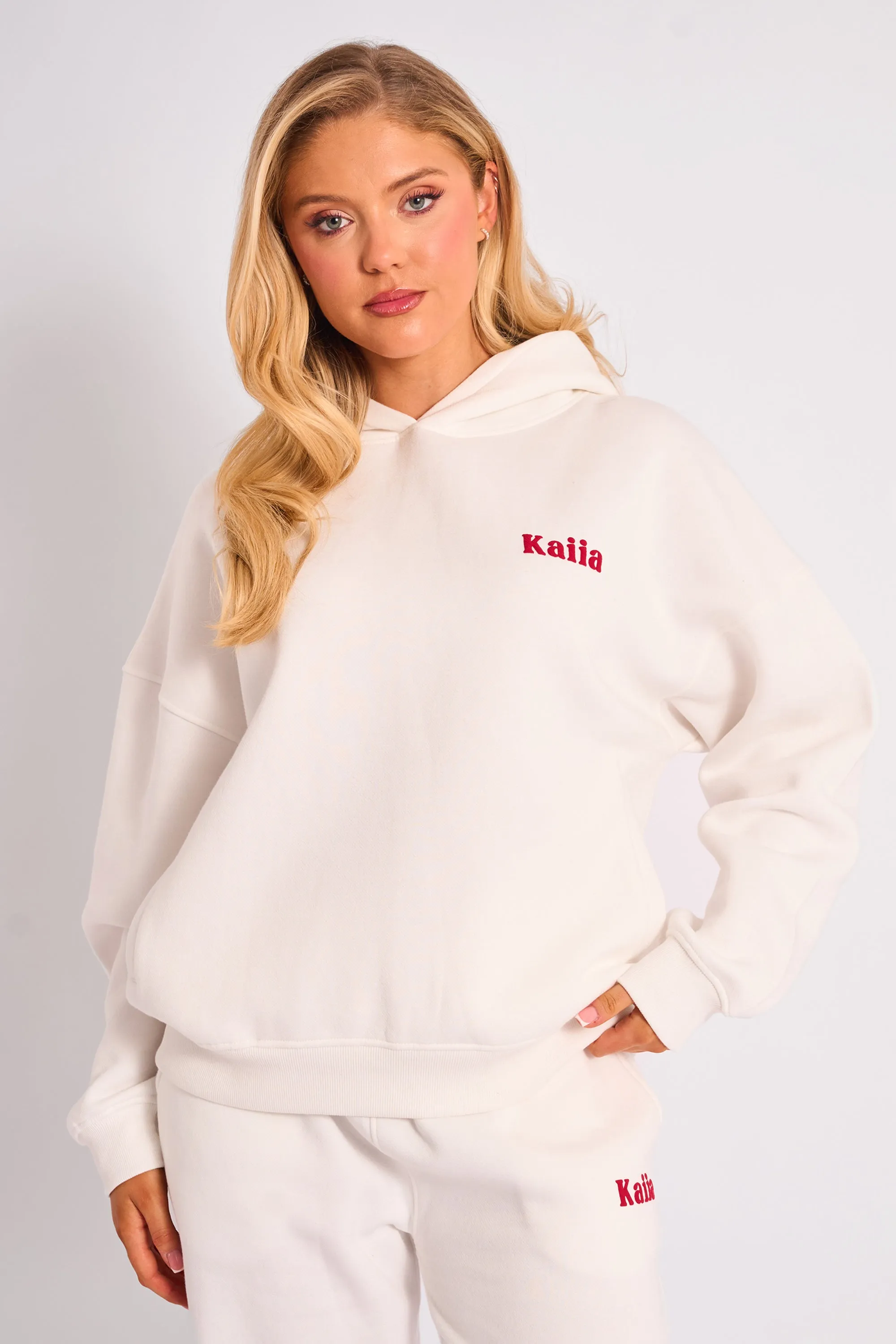 Kaiia Studio Cherry Graphic Oversized Hoodie Cream & Red sold by Kaiia the label product image thumbnail 2