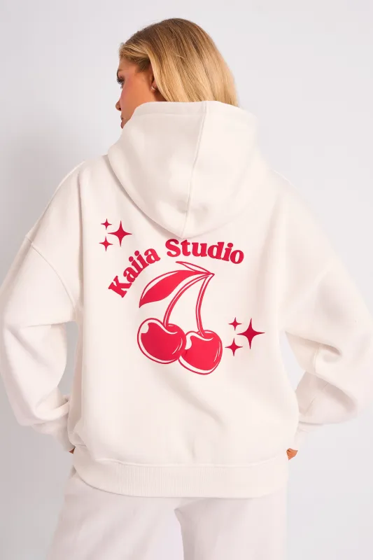 Kaiia Studio Cherry Graphic Oversized Hoodie Cream & Red made by Kaiia the label