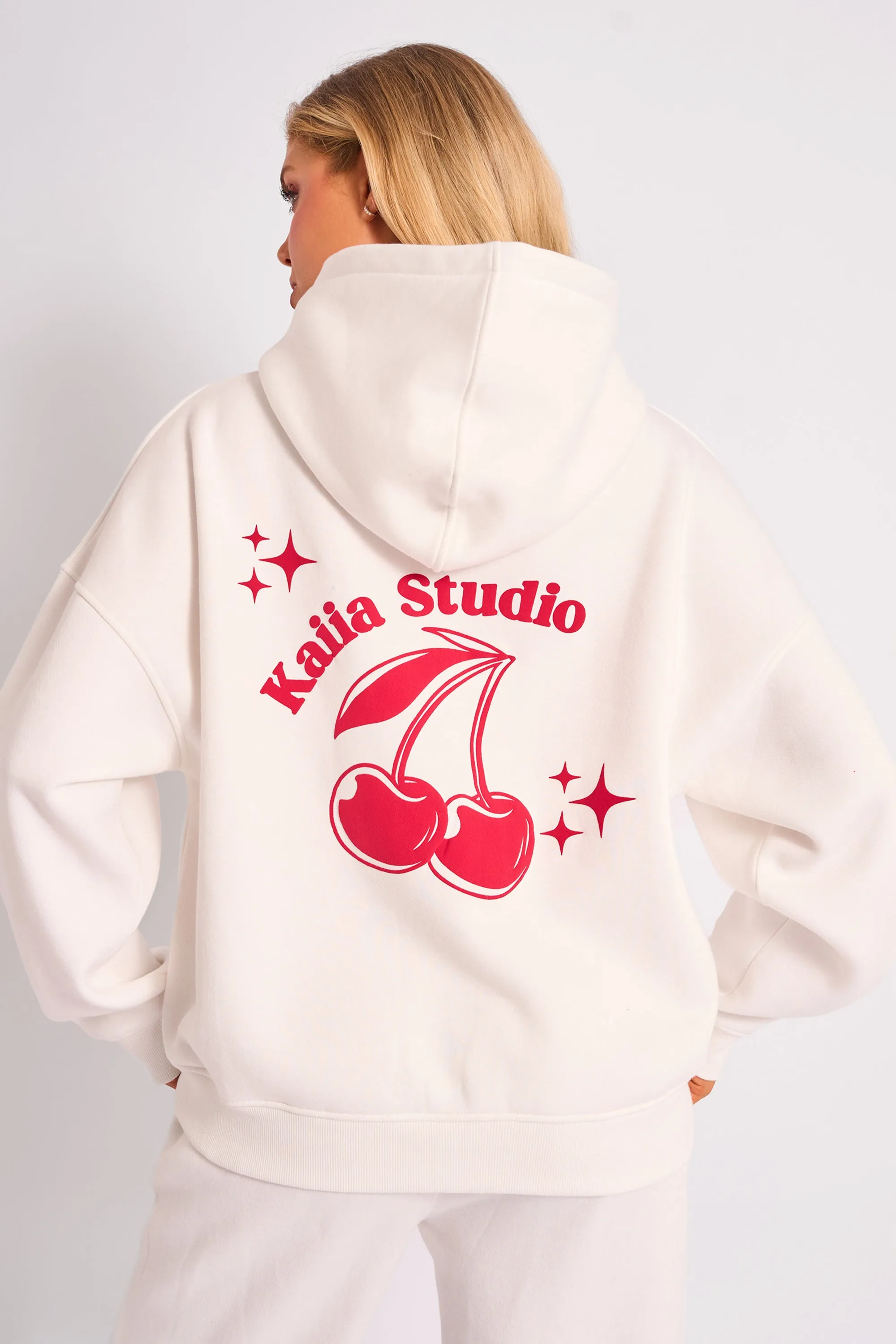 Kaiia Studio Cherry Graphic Oversized Hoodie Cream & Red sold by Kaiia the label